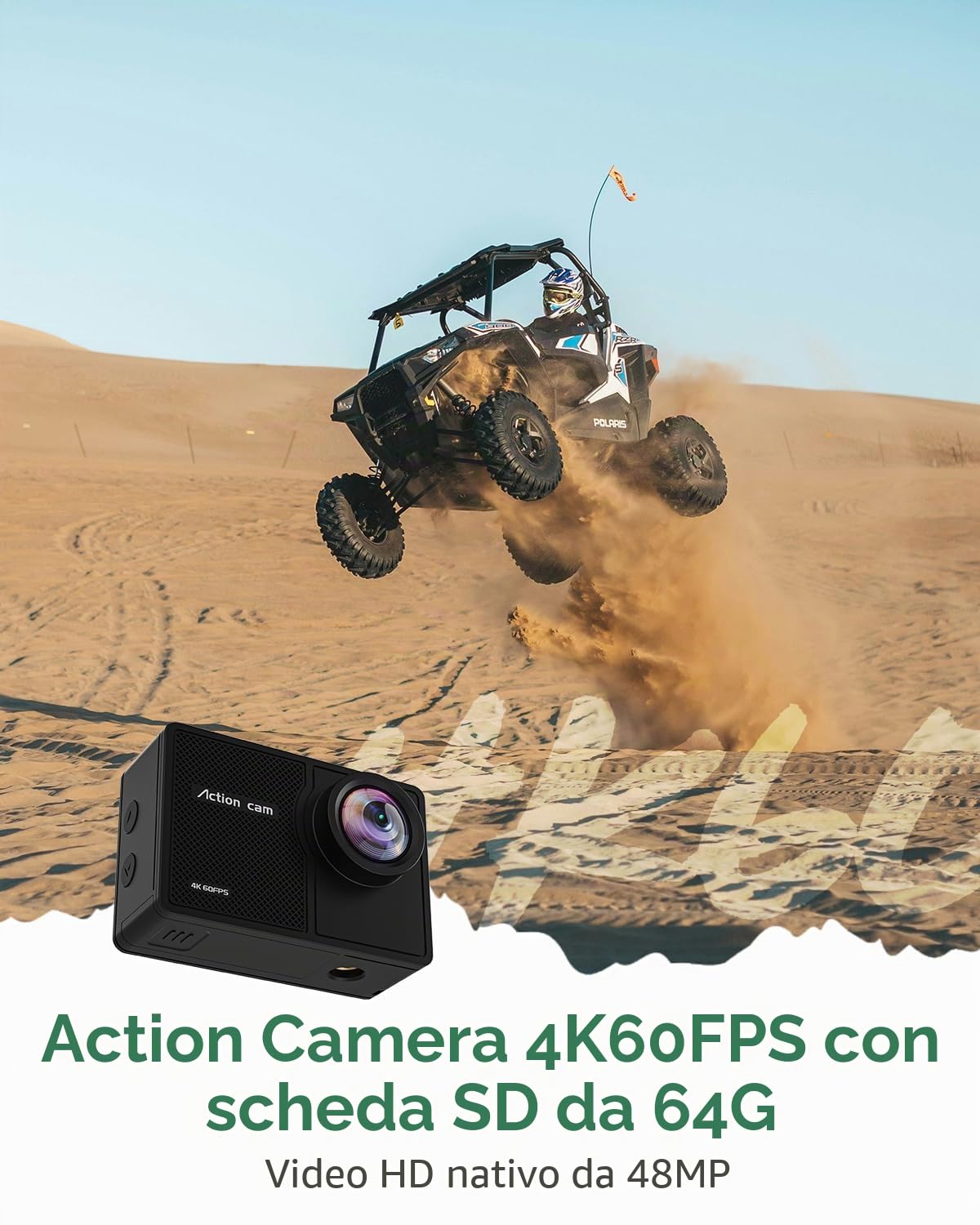 Action Camera 4K 60FPS, 48MP Con 64GB MicroSD 40M Fotocamera Subacquea Videocamera Impermeabile WIFI 170° Sports, Telecomando 2.4G, 2x1350mAh Batterie e Accessori