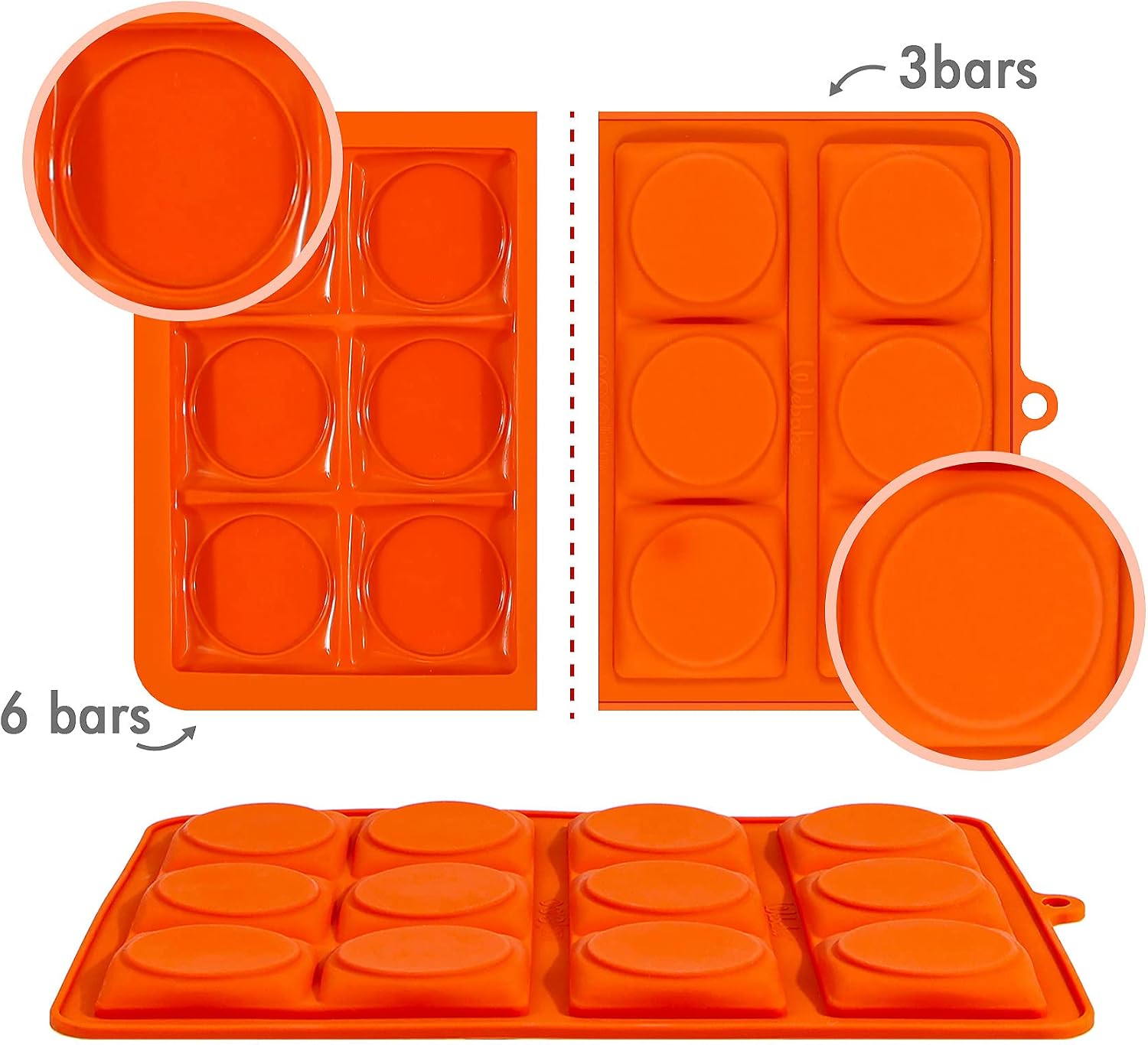 Webake Cookie Chocolate Bar Mold Silicone Break-Apart Chocolate Covered Cookie Bar Molds For Sandwich Cookies, Pack of 2
