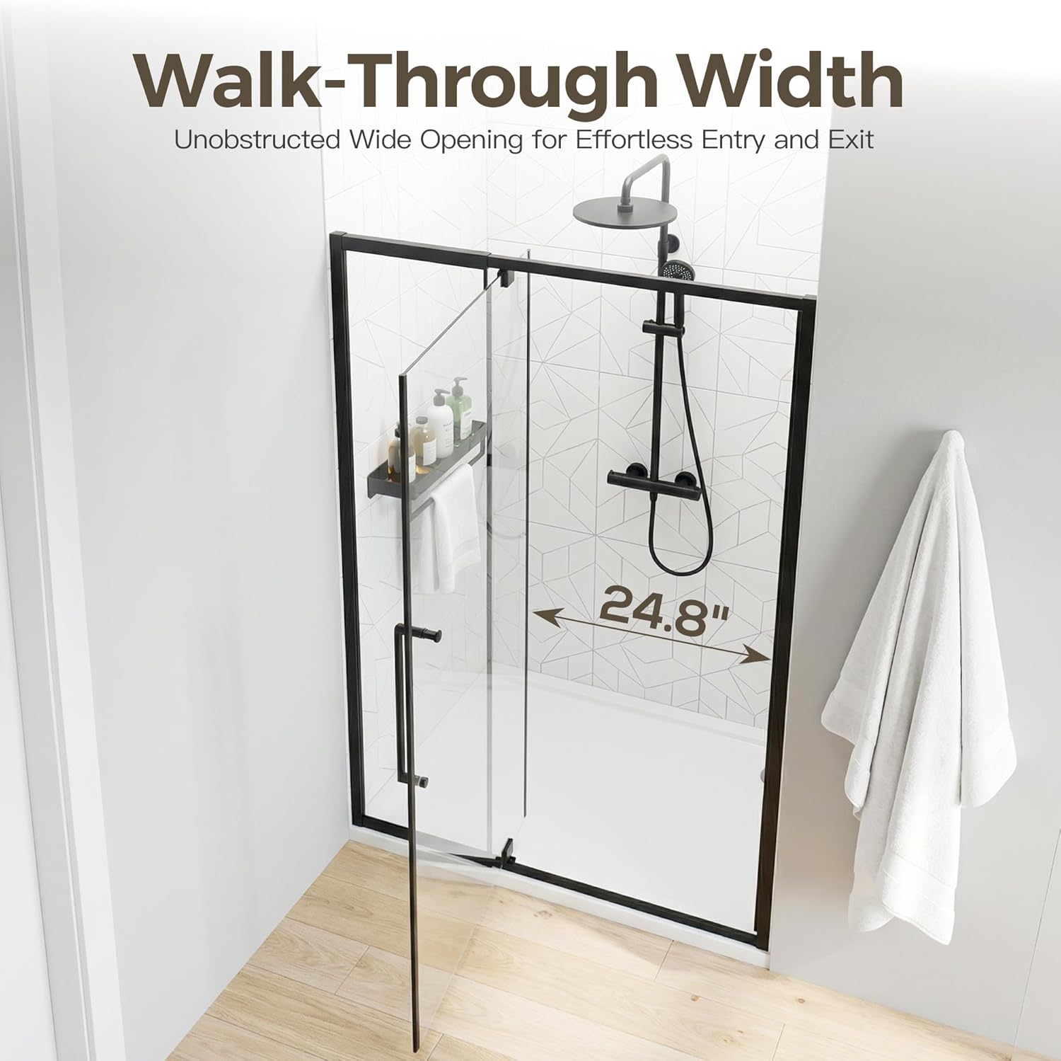 44-48" W x 72" H Pivot Shower Doors, Semi-Frameless Swing Glass Shower Doors Water Repellent, with 1/4" (6mm) Clear SGCC Tempered Glass, Matte Black Finish, Reversible Installation