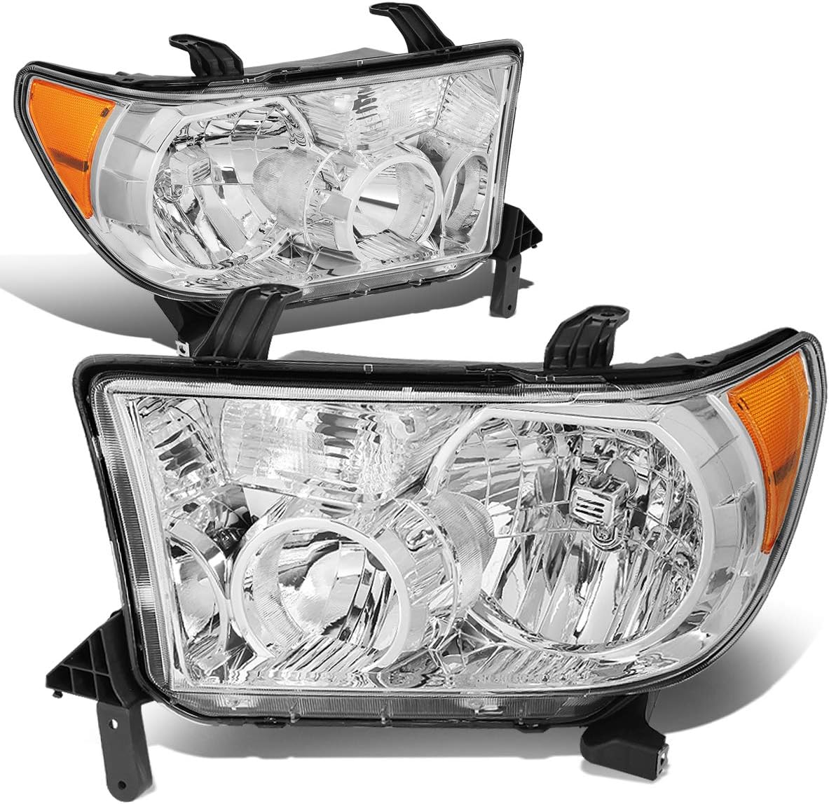 DNA MOTORING HL-OH-TT07-CH-AM Pair Chrome Housing Amber Corner Headlights Compatible with 07-13 Tundra / 08-17 Sequoia