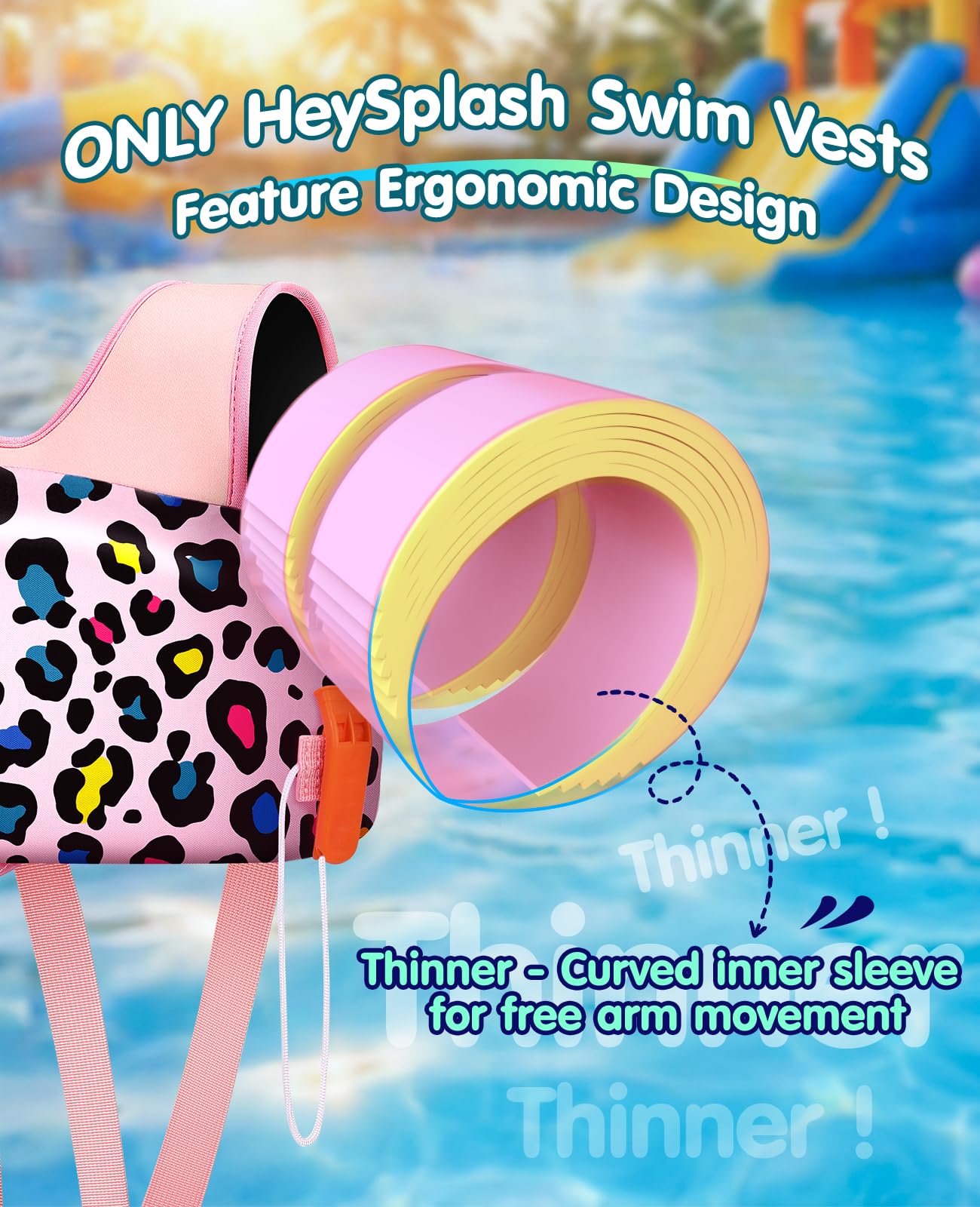 HeySplash Schwimmflügel für Kinder, Schwimmweste mit Verstellbar Schultergurt, Kinder Pool Schwimmjacke für 13-30/22-44 Pfund, Kleinkind Schwimmtrainer für Alter 2-6 Kinder Schwimmen Lernen