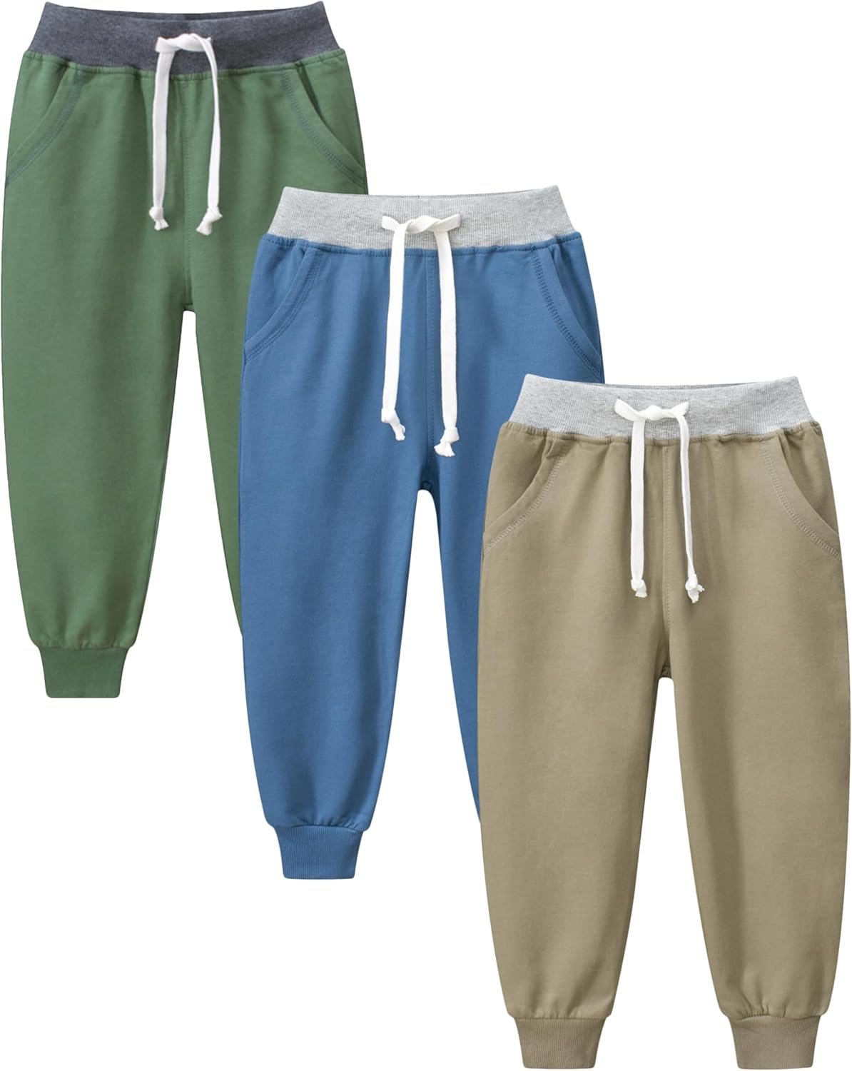 GFQLONG 4 Pack Toddler Boys Joggers Pants Kids Athletic Cotton Sweatpants with Pocket Drawstring