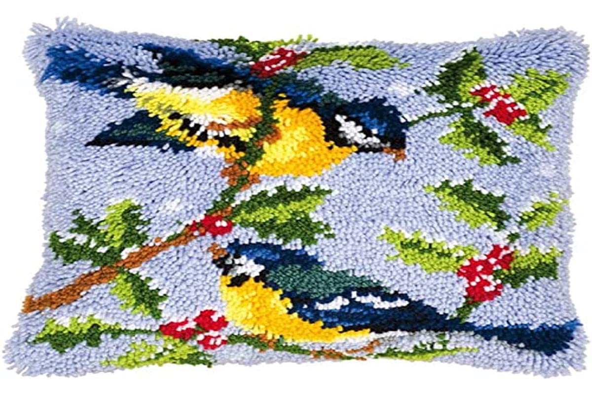 Vervaco Winter Scene Blue Tits Latch HookCushion, Multi-Colour