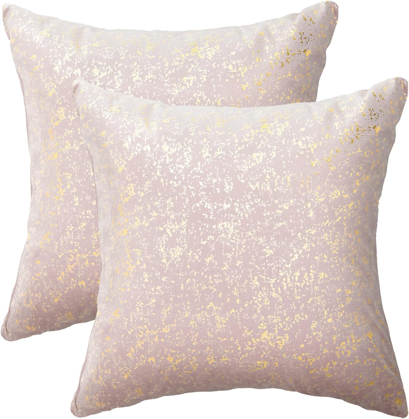 AVOIN colorlife Christmas Luxury Blush Rose Pink Velvet Throw Pillow Covers 18 x 18 Inch, Gold Foil Print Accent Cushion Case Glitter Decoration for Home Sofa Couch Set of 2