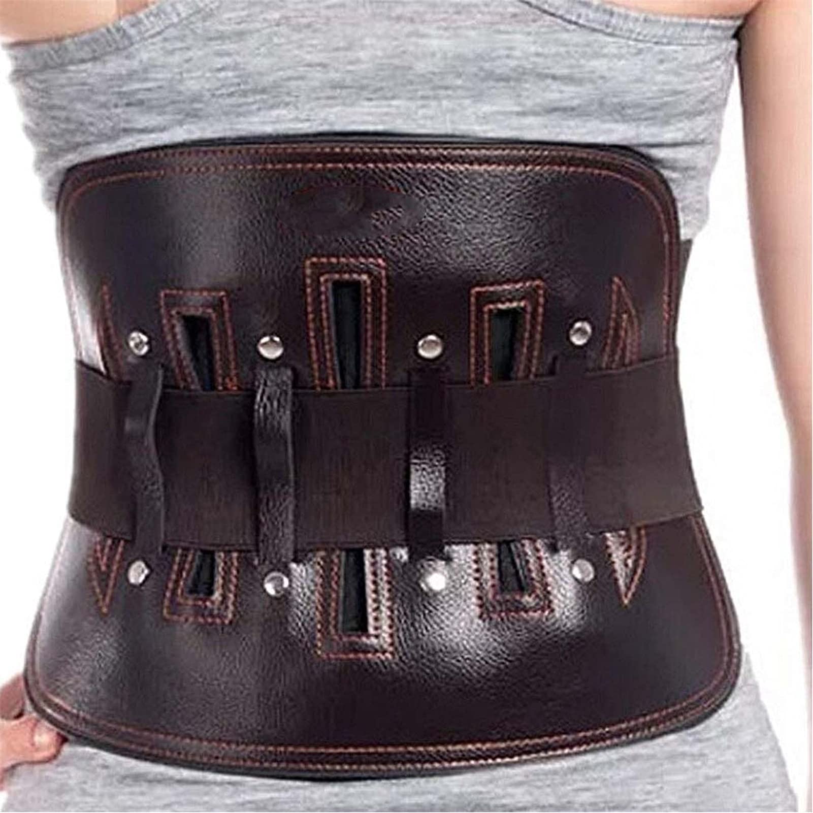 Supporto per la Schiena in Pelle per Uomo e Donna, Cintura Decorativa, Traspirante, con Cuscinetto Lombare, Sollievo dal Mal di Schiena, Supporto per ernia del Disco