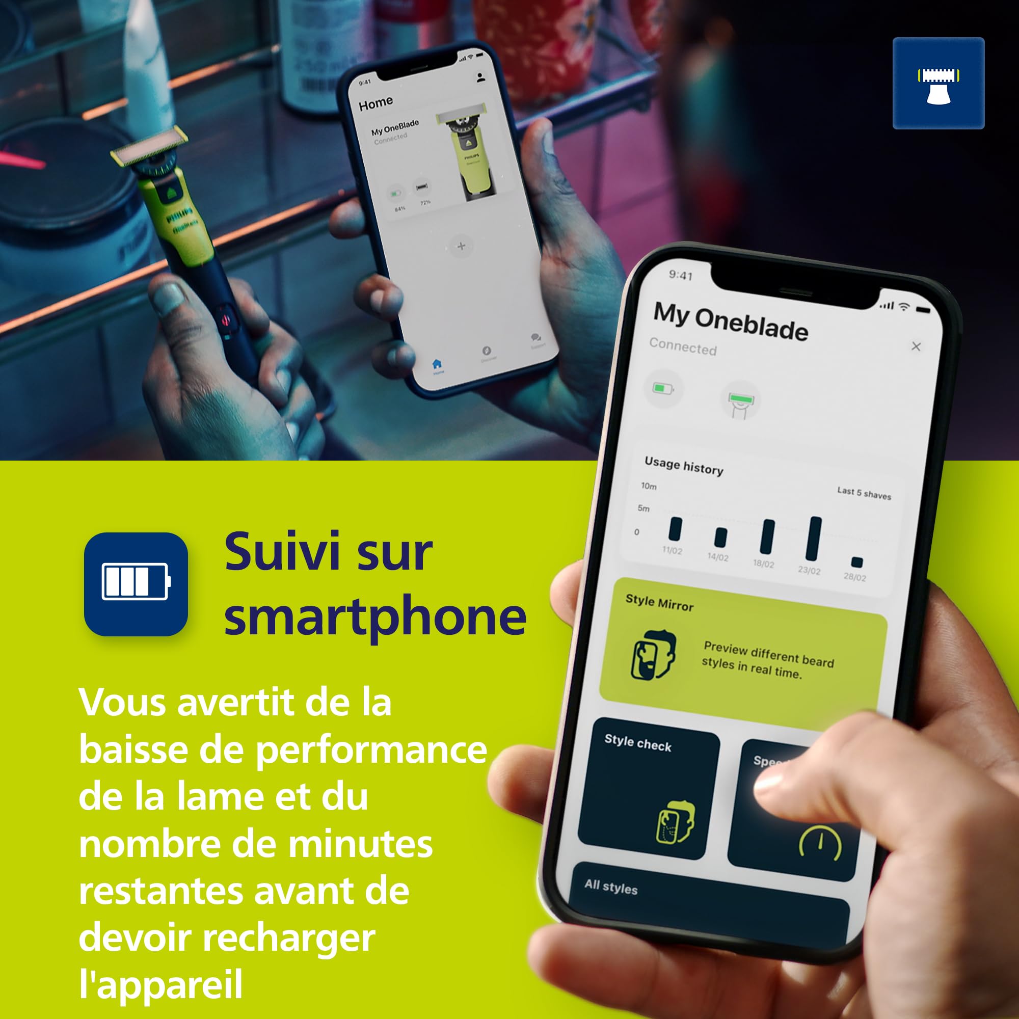Philips OneBlade 360 avec connectivité Authentique Visage + Corps, Rasoir électrique, Tondeuse à Barbe, Technologie de Lame 360, 1 Lame 360, 1 Sabot réglable 5 en 1, 1 kit Corps, QP4631/65