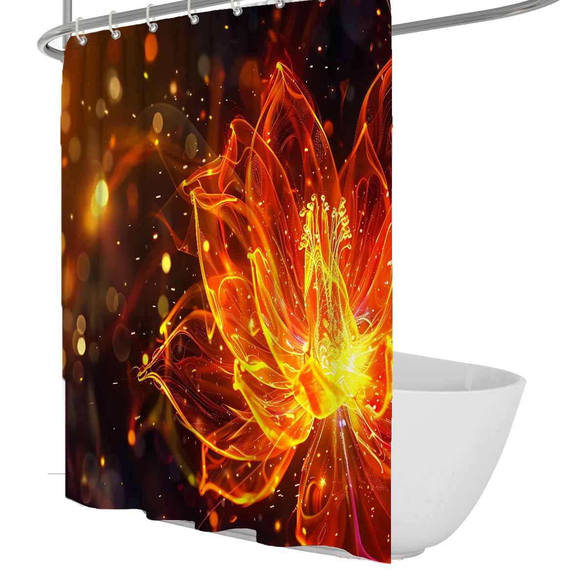 Feurige Lotusblume Duschvorhang abstrakte orange Flamme W220xL180 cm