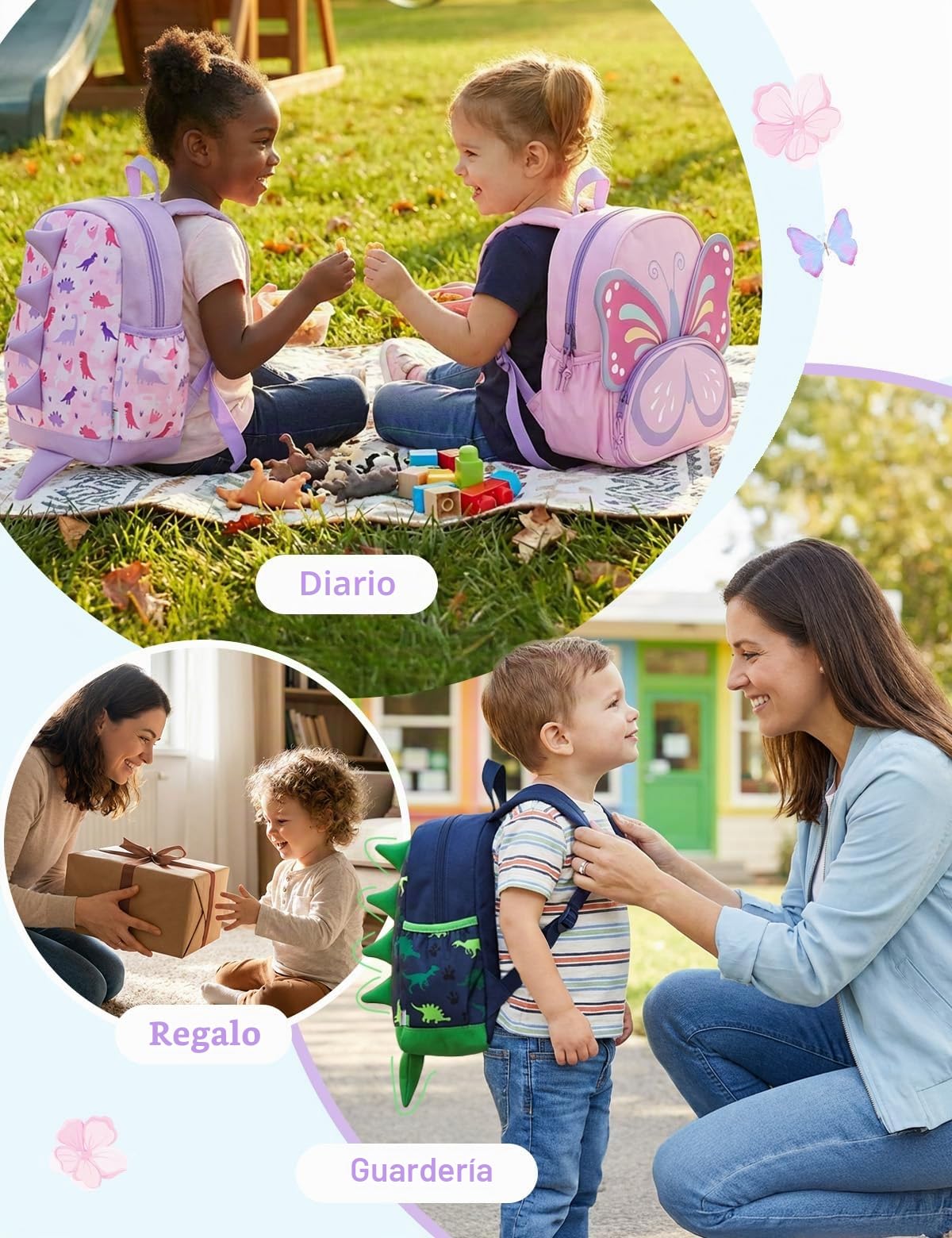 VASCHY Mochila niña y niño 3D 2-6 años Resistente al Agua Para Preescolar | Mochila Escolar Infantil con Cierre en el Pecho y Múltiples Bolsillos,Compartimentos,apta carpeta A4,Bolsillos Laterales