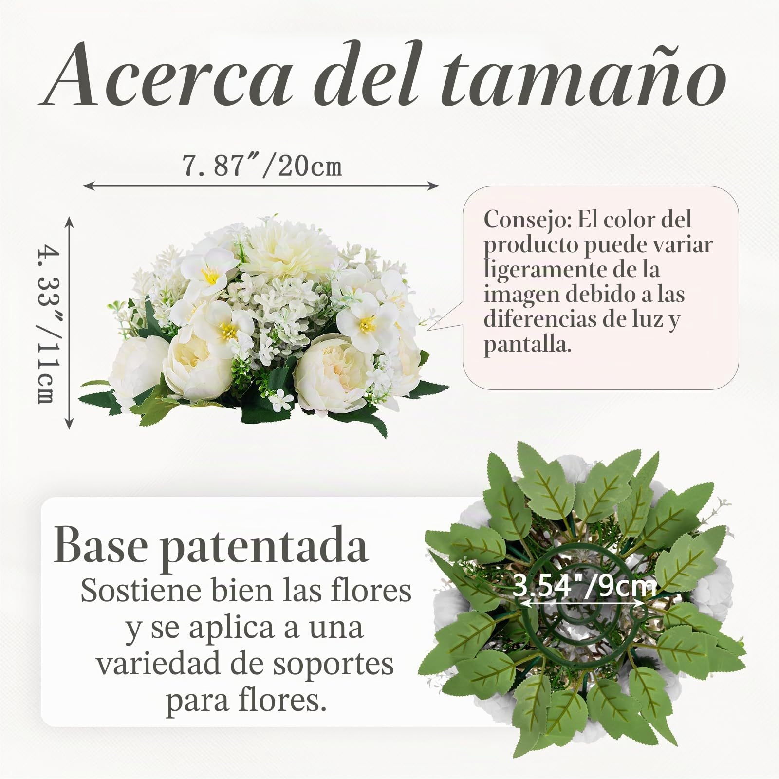 Flores Artificiales para Decoración de Bodas, Peonía Blanco, 10 Pcs | con Base, Ø 20cm, Seda Artificial, Bola de Flores para Centro de Mesa, Fiestas, Aniversarios, Decoración del Hogar