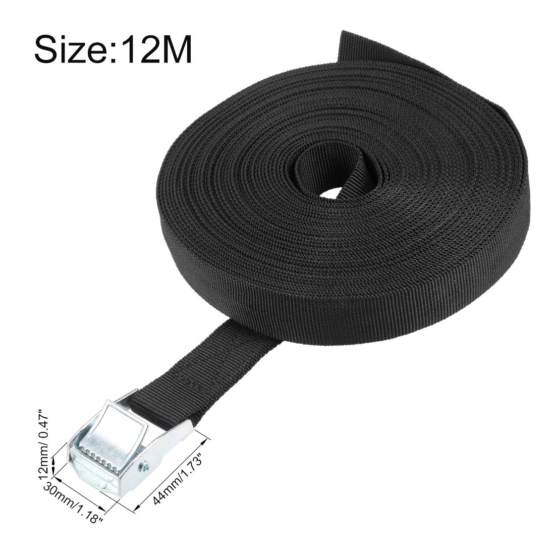 sourcing map Sangle d᾿Arrimage Boucle à Came 12m x 25mm 80kg Chargement Capuchon en Polypropylène pour Transport Marchandises Noir 2Pcs
