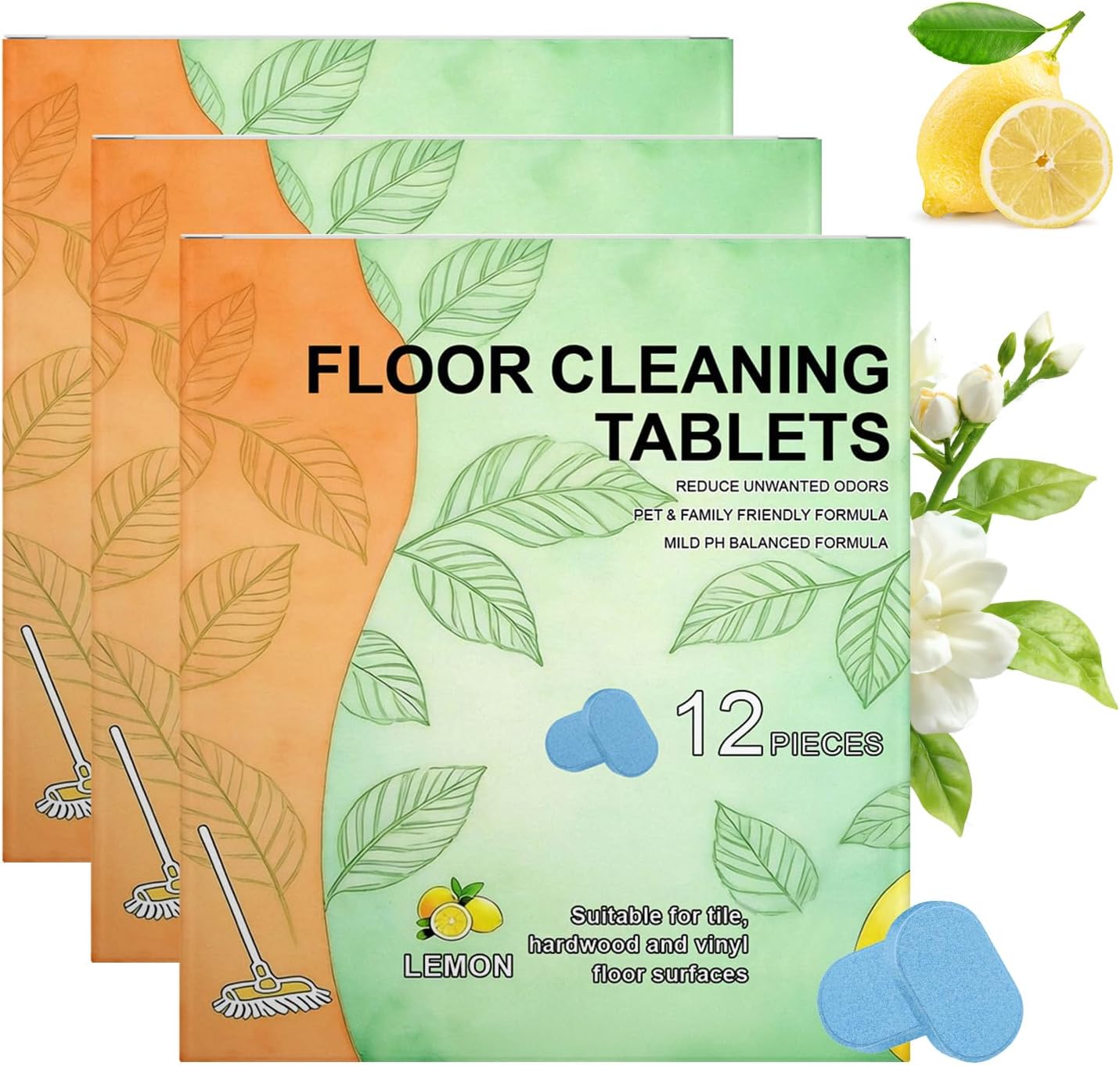 36pcs Floor Cleaner Tablets Hard Floor Cleaner Tablets, Pre-Measured Dissolvable Cleaning Solution for Tile, Hardwood, Fresh Lemon Scent, Compatible with Robot Mops & Wet/Dry Vacuums