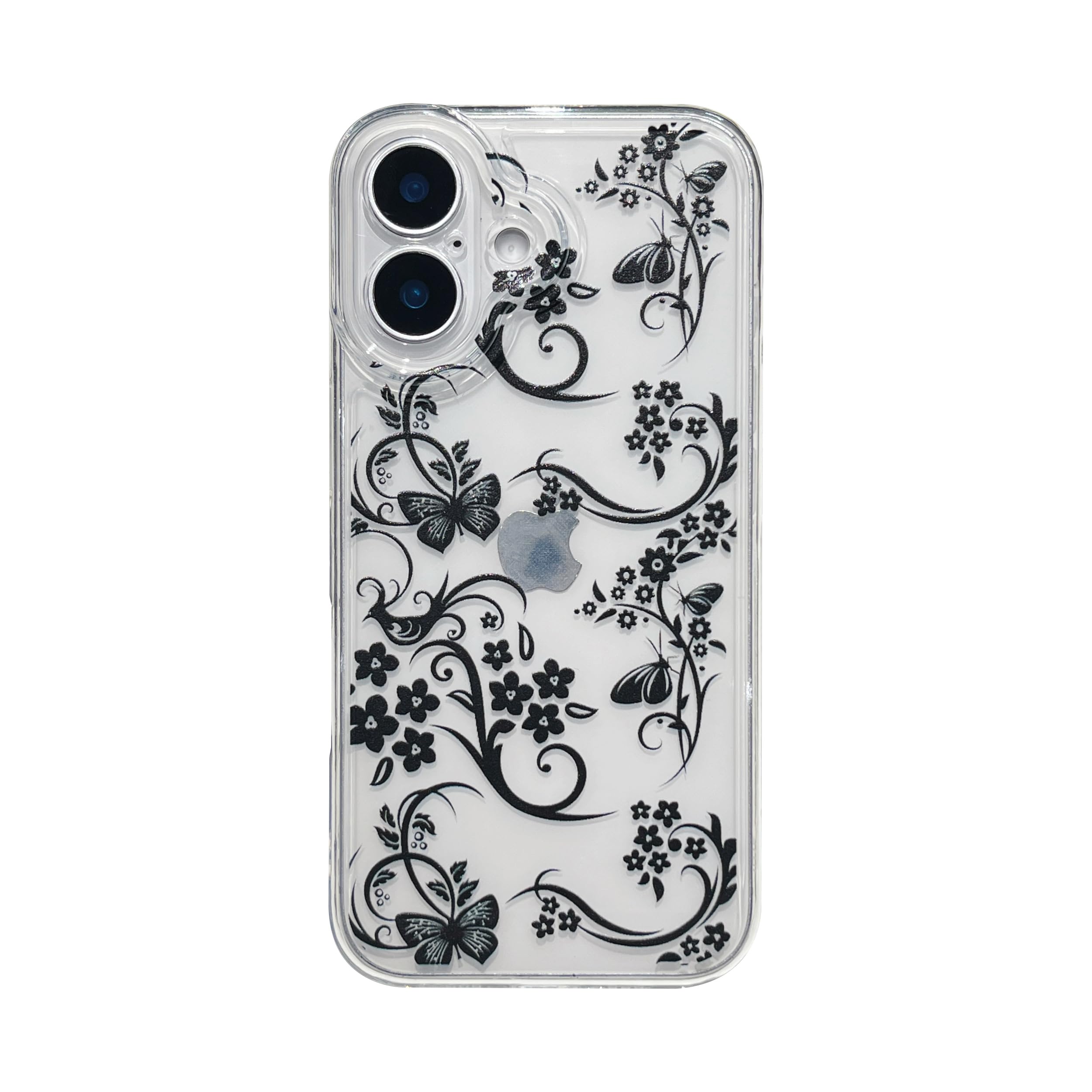 Emylisa Designed for iPhone Case, Retro Black Flower Butterfly Clear Soft Phone Case (Clear,for iPhone 16 Plus)