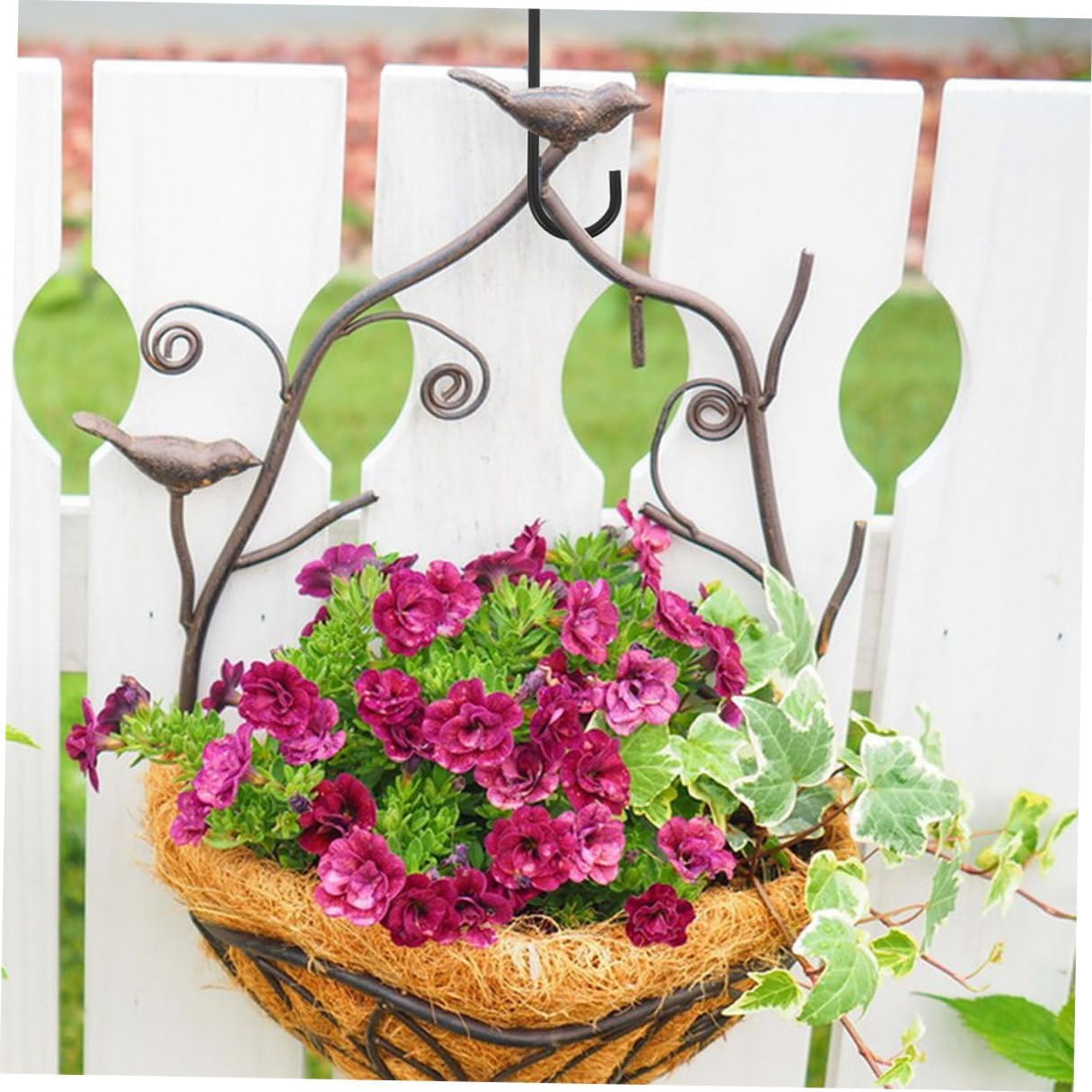 6pcs Heavy Duty Iron Balcony Plant Hanger Hooks for Outdoor Wall Mounted Hanging Brackets, Black Metal Hooks for Bird Feeders, Lanterns, and Planter Boxes