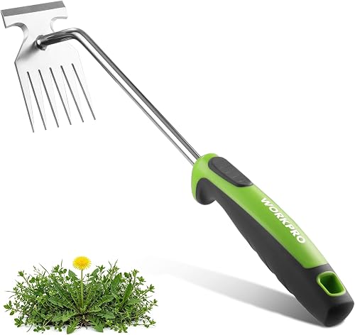 WORKPRO 15" 6-Tooth Weed Remover Tool for Planting and Weeding, Weed Puller with Soft Grip Handle for Garden, Lawn and Patios