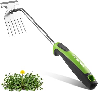 WORKPRO 15-Inch 6-Tine Weed Puller Tool for Deep Root Removal