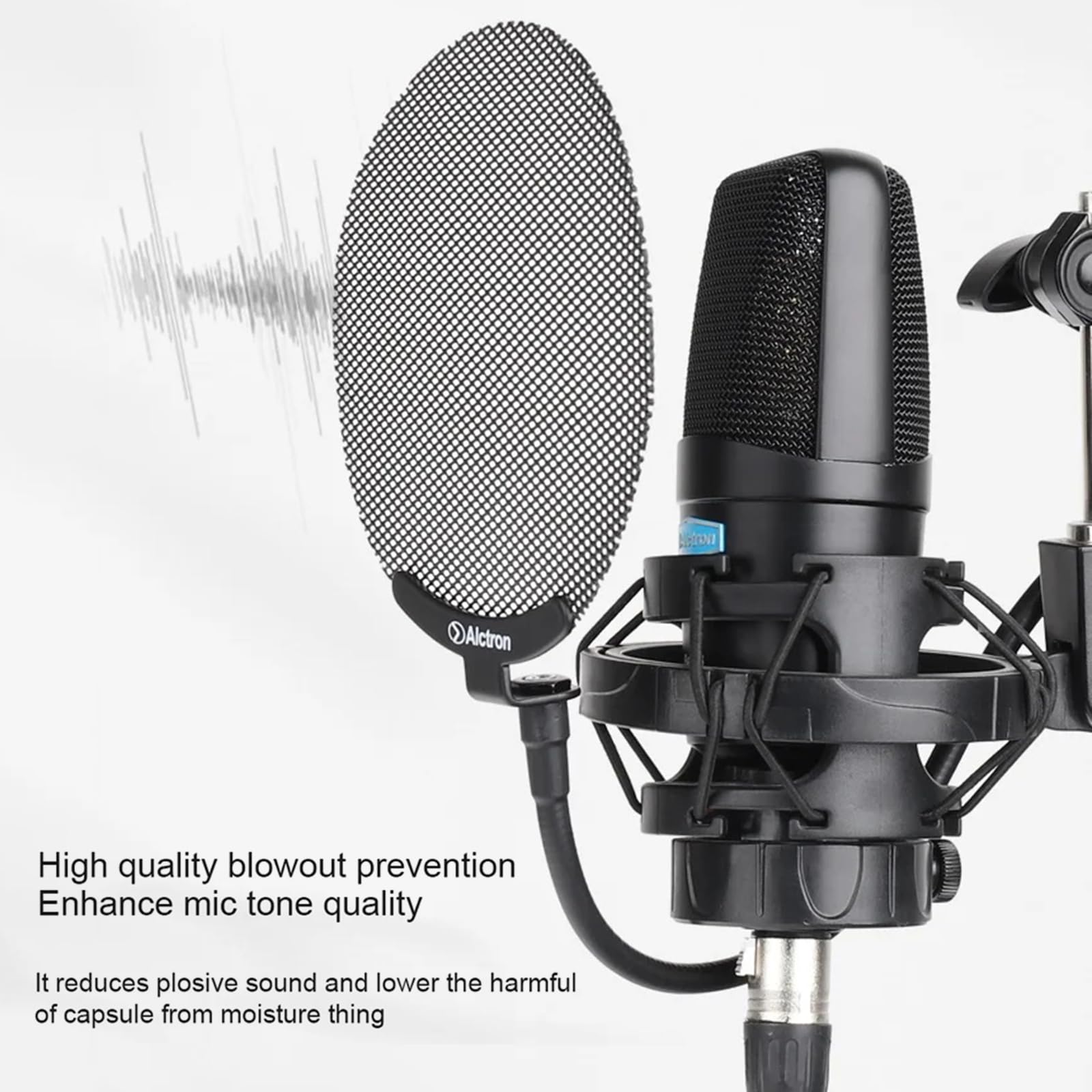 Microfono a rete metallica a doppio strato, filtro anti esplosione microfono per un suono migliore nelle registrazioni, filtro audio pulito