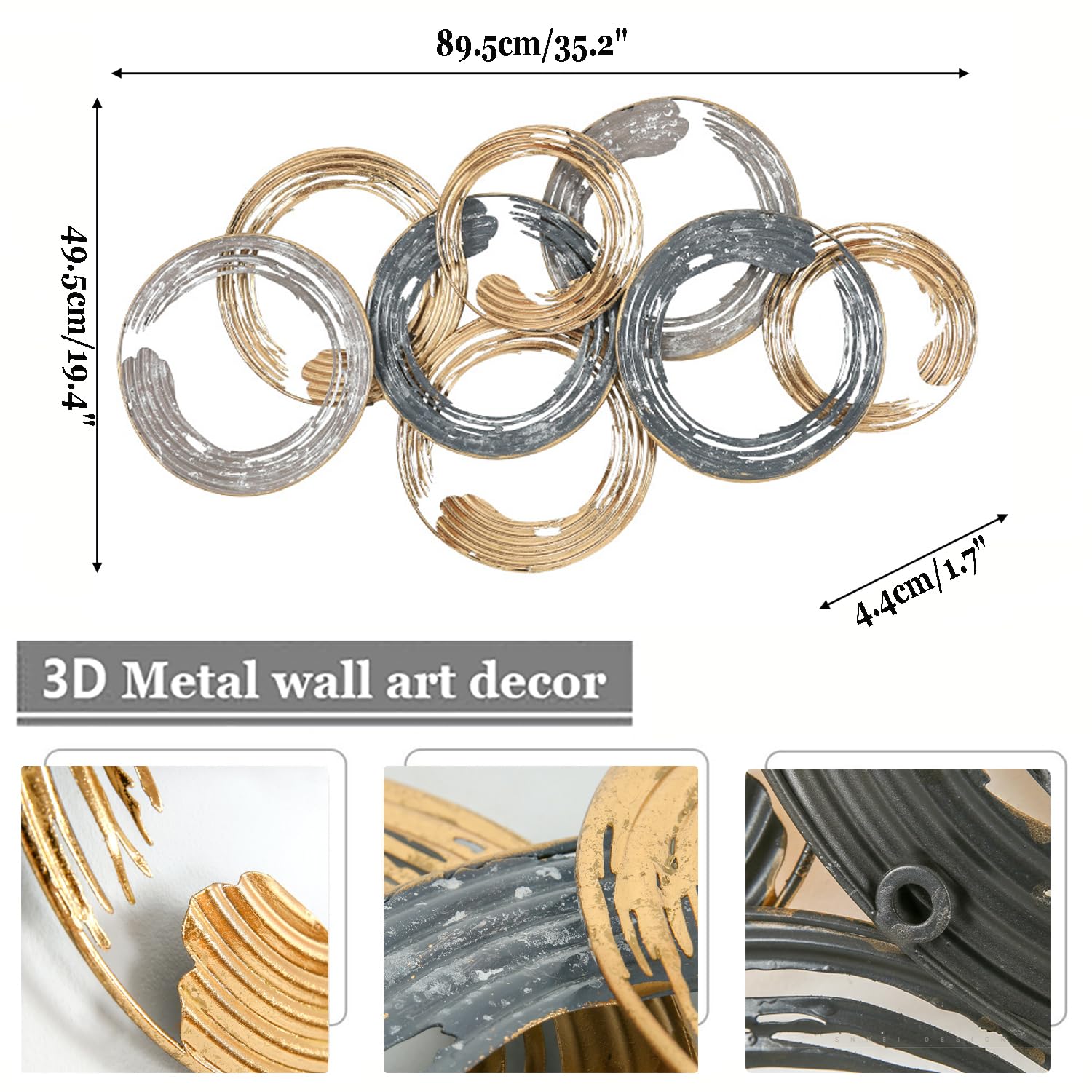 Decoración de Pared de Círculo de Metal,Esculturas de Pared Colgantes de Geometría Grande,Decoración de Pared de Arte Dorado Moderno para Familia,Sala de Estar,Comedor,Pasillo,Bar,Oficina