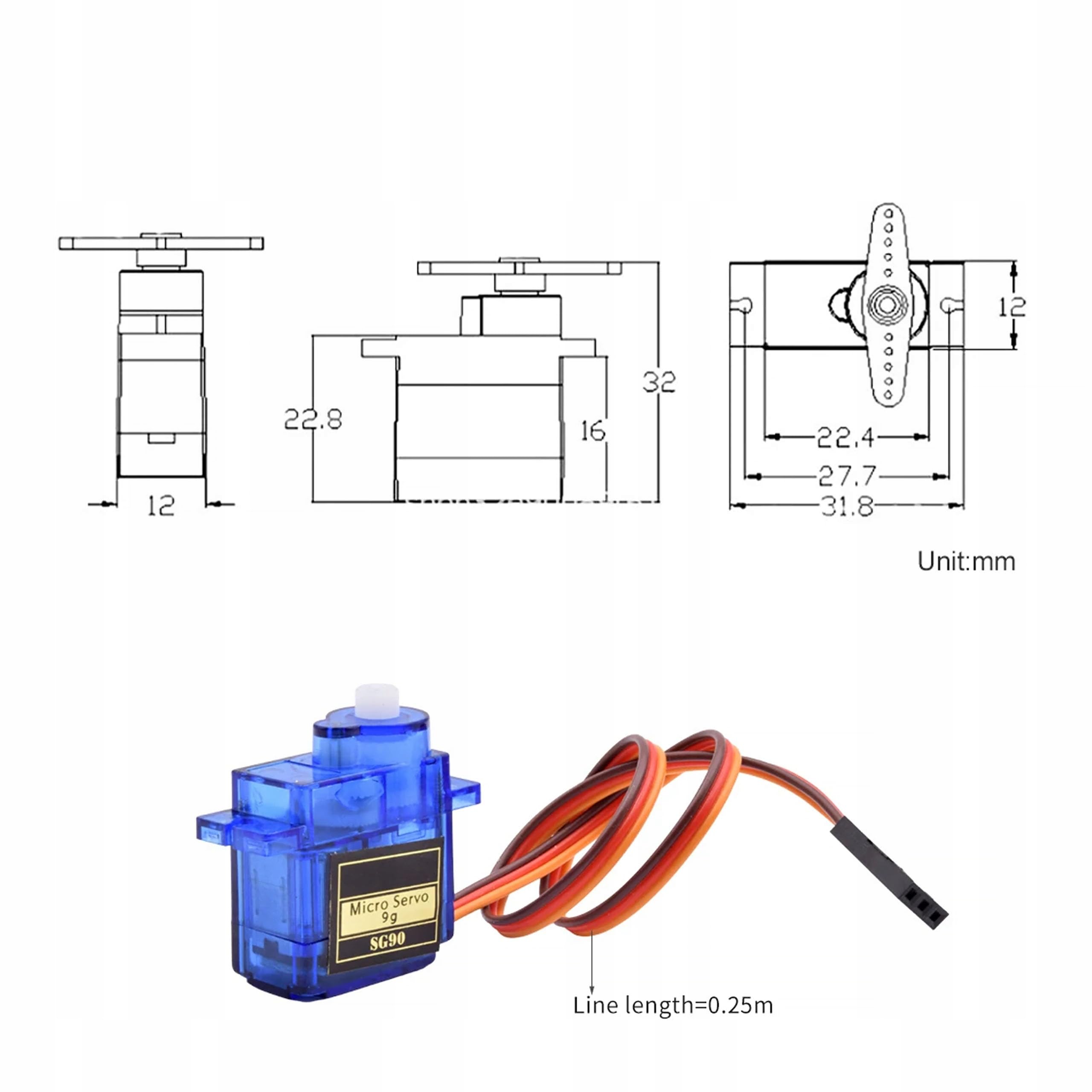Rosfix SG90 Micro serwomotory Tower Pro SG90 9g - 180°, 1,8 kg/cm, 3-6V, 0,1s/60° | Kompatybilny z Arduino, RC, Drony, Roboty | Elektroniczny siłownik do modelarstwa