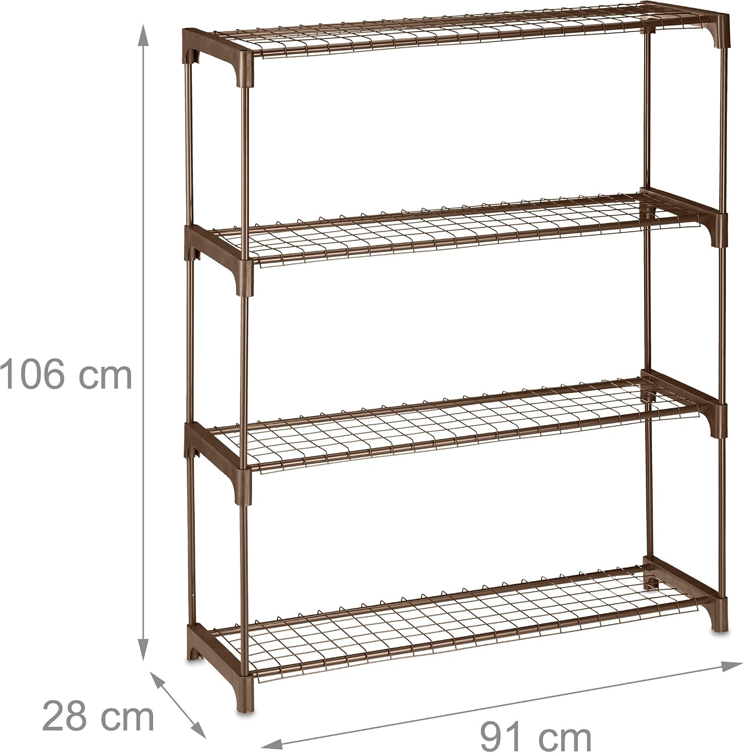Relaxdays Flower Shelf, 4 Shelves, Flower & Plant Pots, Metal & Plastic, H x W x D: 106 x 91 x 28 cm, Herb Shelf, Brown