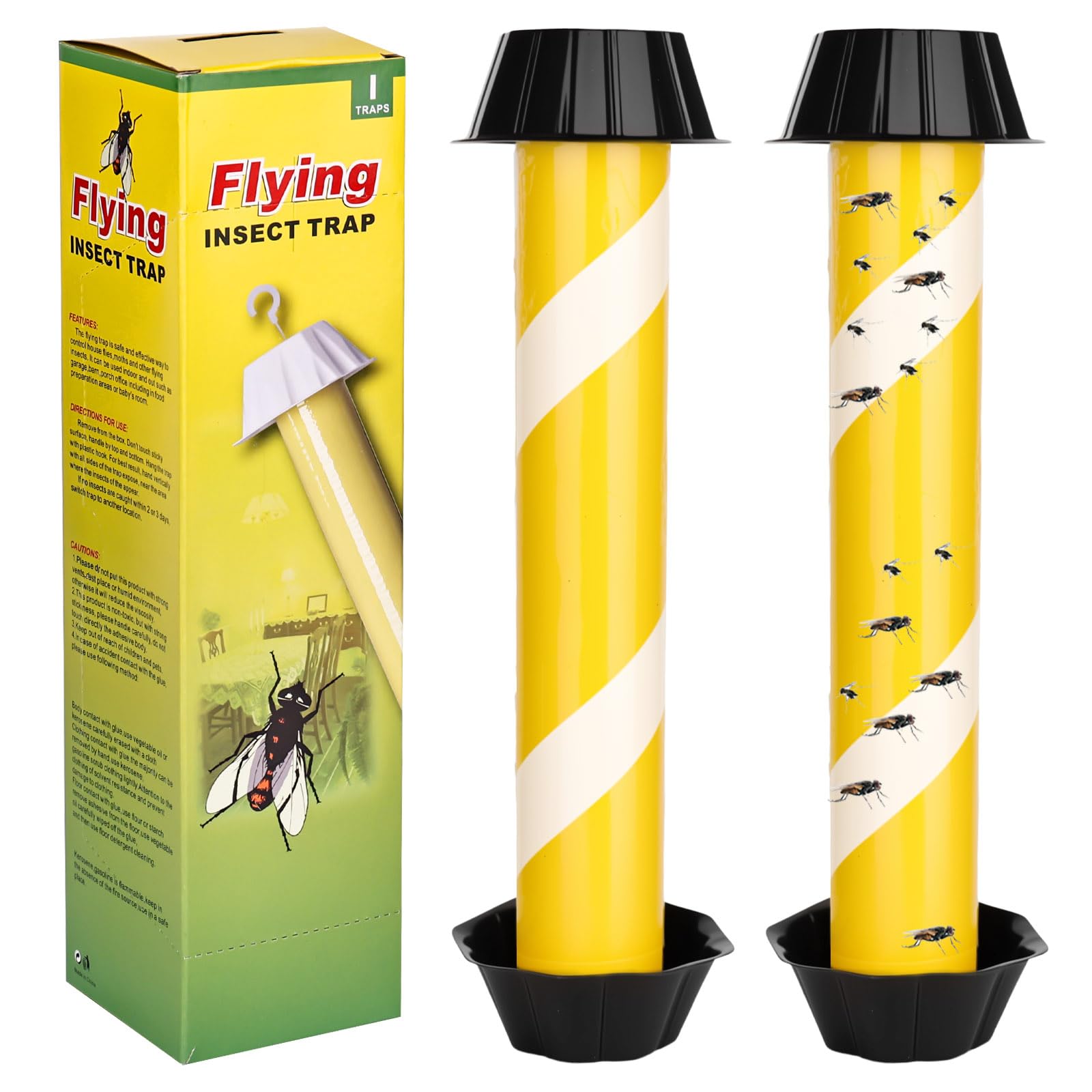 2 Pack Hanging Fly Traps Outdoor Fruit Fly Traps for Indoors,Fly Catcher, Gnat, Mosquito, Flying Insect Catchers for Inside Home Disposable Sticky Fly Trap for Pest Control,Glow in The Dark (Black)
