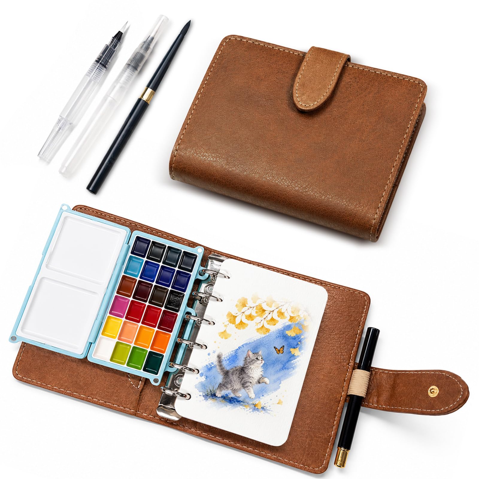 Mini Travel Watercolour Sketchbook Set - 24 Colours Pocket Paint, 5.7*4.3in