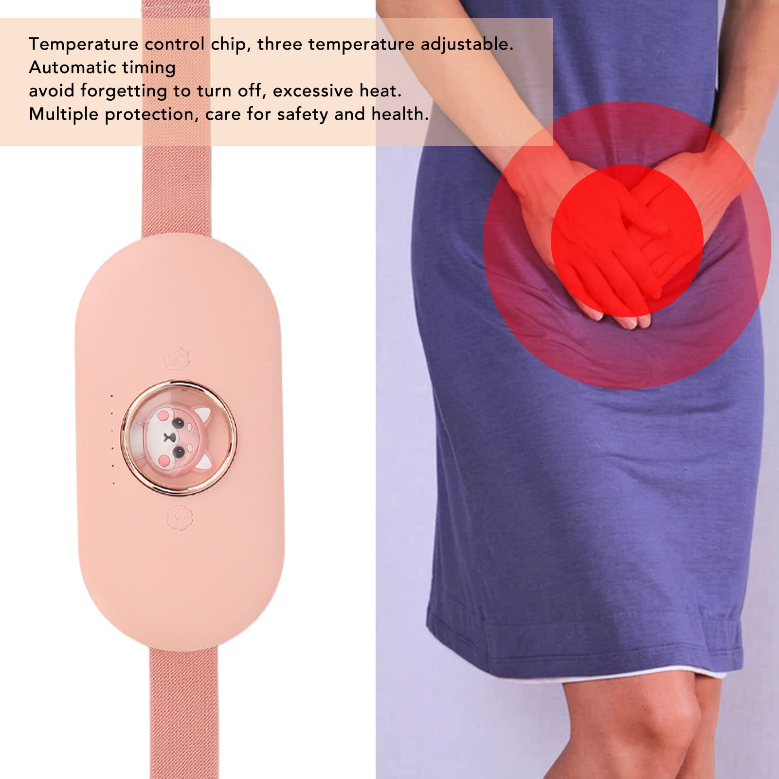 Almohadilla de Calefacción Menstrual, Calambres Menstruales Portátiles, Cinturón de Cintura Calentado, 3 Niveles de Calor y 4 Modos de Masaje de Vibración, Dispositivo de Alivio