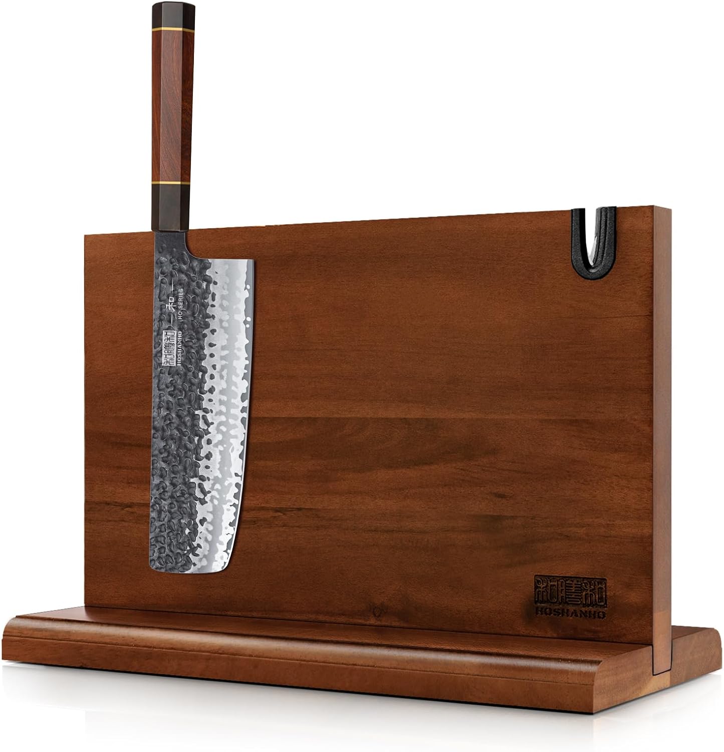 HOSHANHO 7 Inch Nakiri Knife, Japanese Hand Forged VG-10 Asian Chopping Chef Knife & Magnetic Knife Block 14 x 10 Inches, Double Sided Magnetic Knife Holder Rack for Kitchen Counter