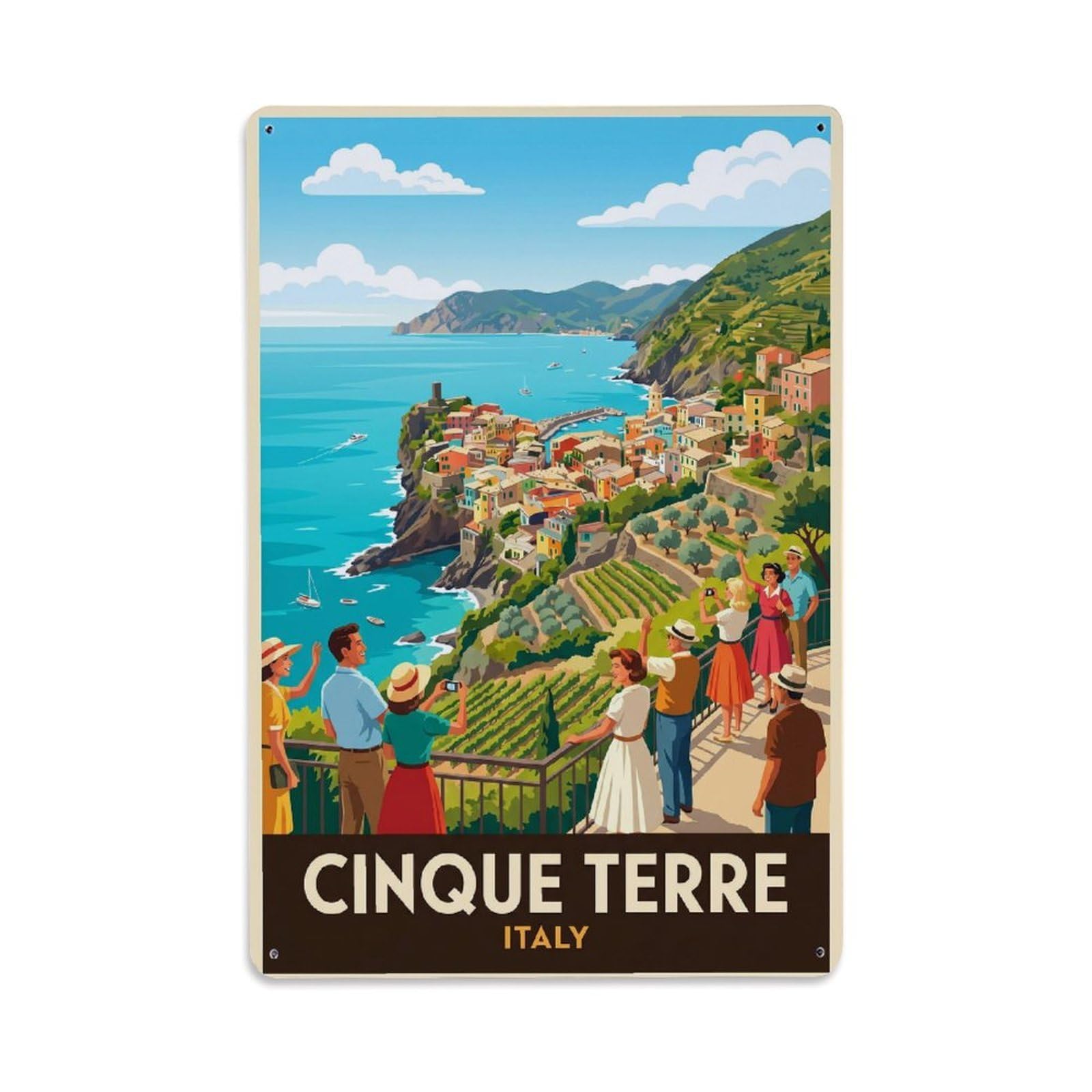 Huiyhb 8X12inch(20X30cm) Vintage Travel Cinque Terre Italy Viewing Metal Tin Sign