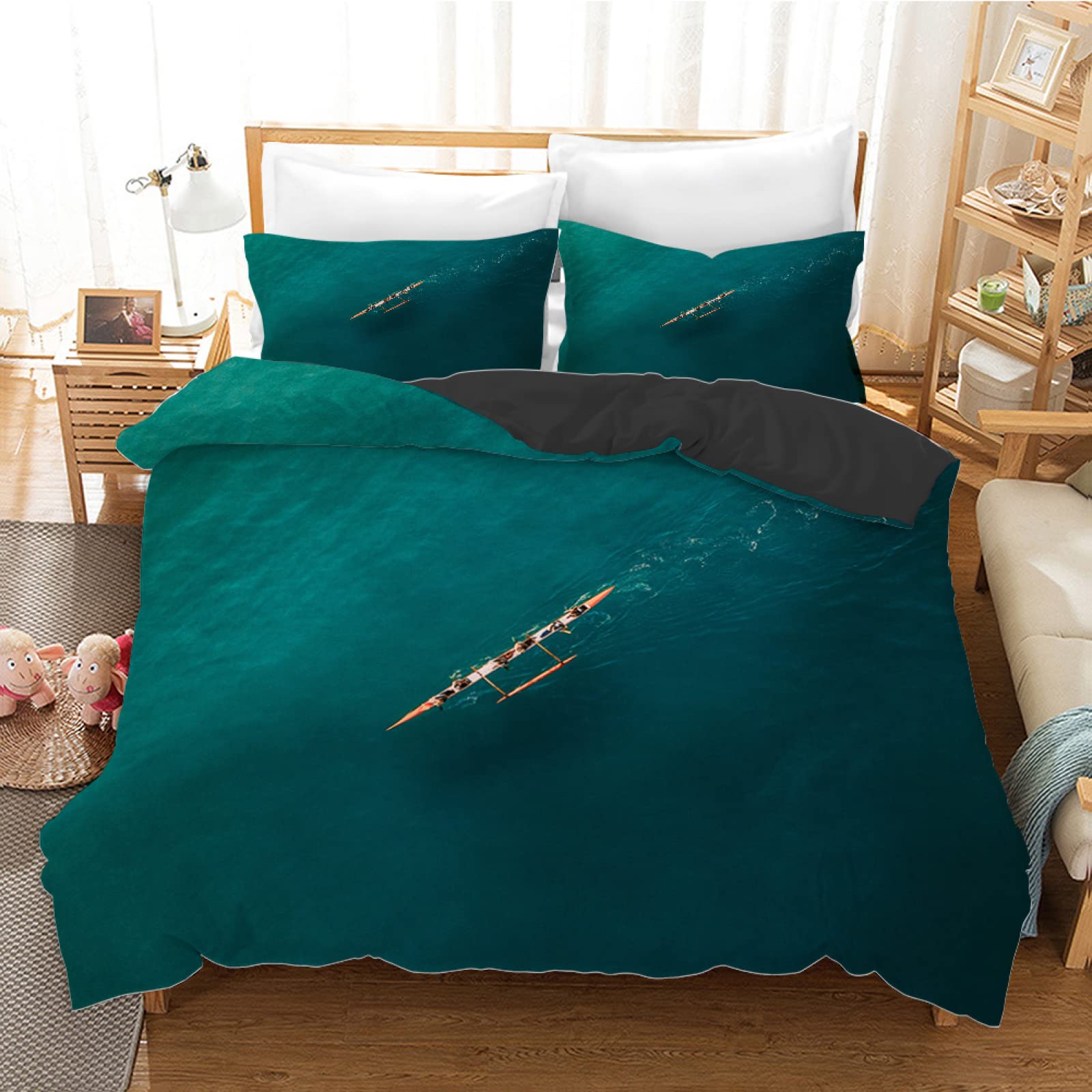 Housse de couette 160x200 haut de gamme microfibre 110g/㎡ couleur mer verte texturée