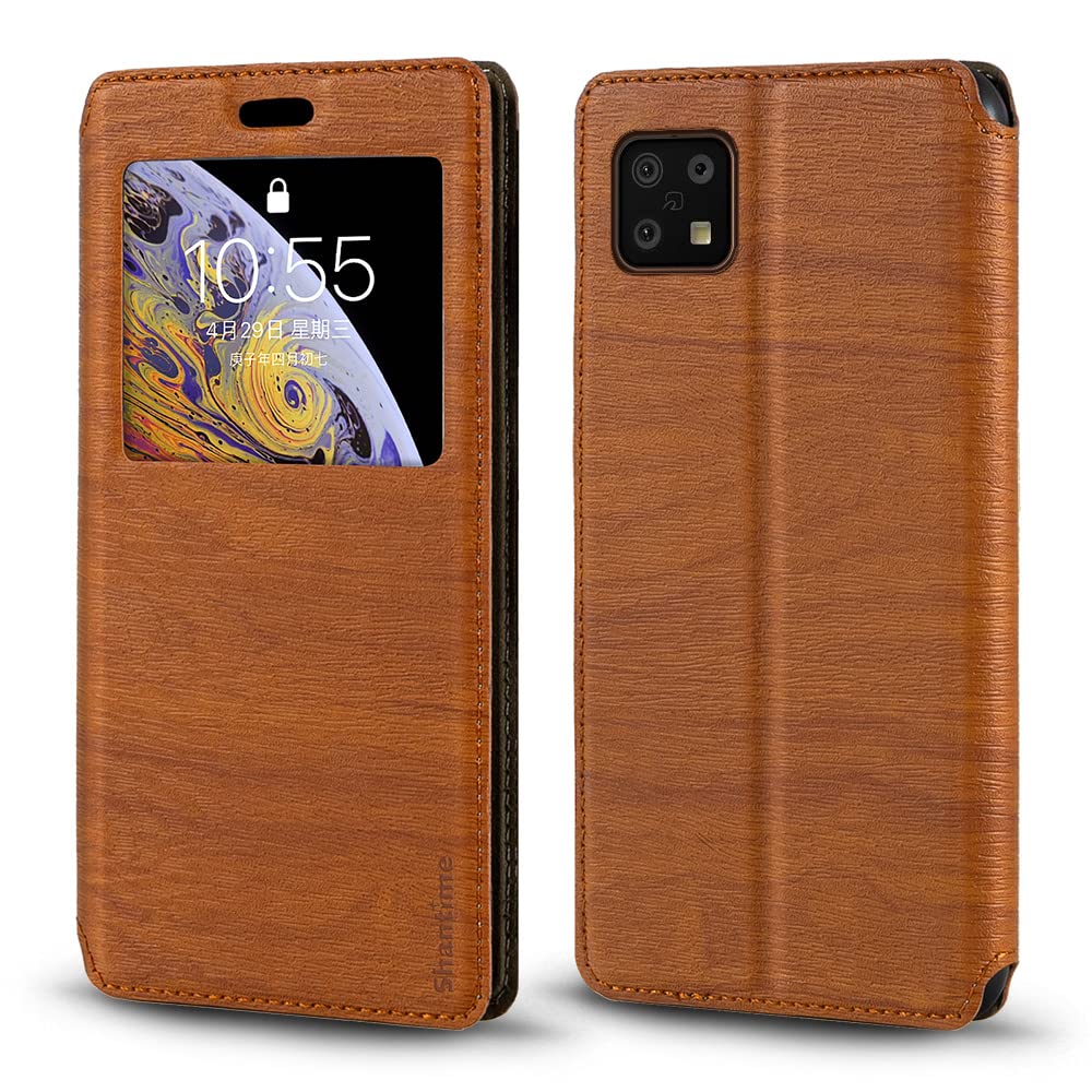 for Sharp Aquos Sense 6 Case, Wood Grain Leather Case with Card Holder and  Window, Magnetic Flip Cover for Sharp Aquos Sense 5 (6.1”)
