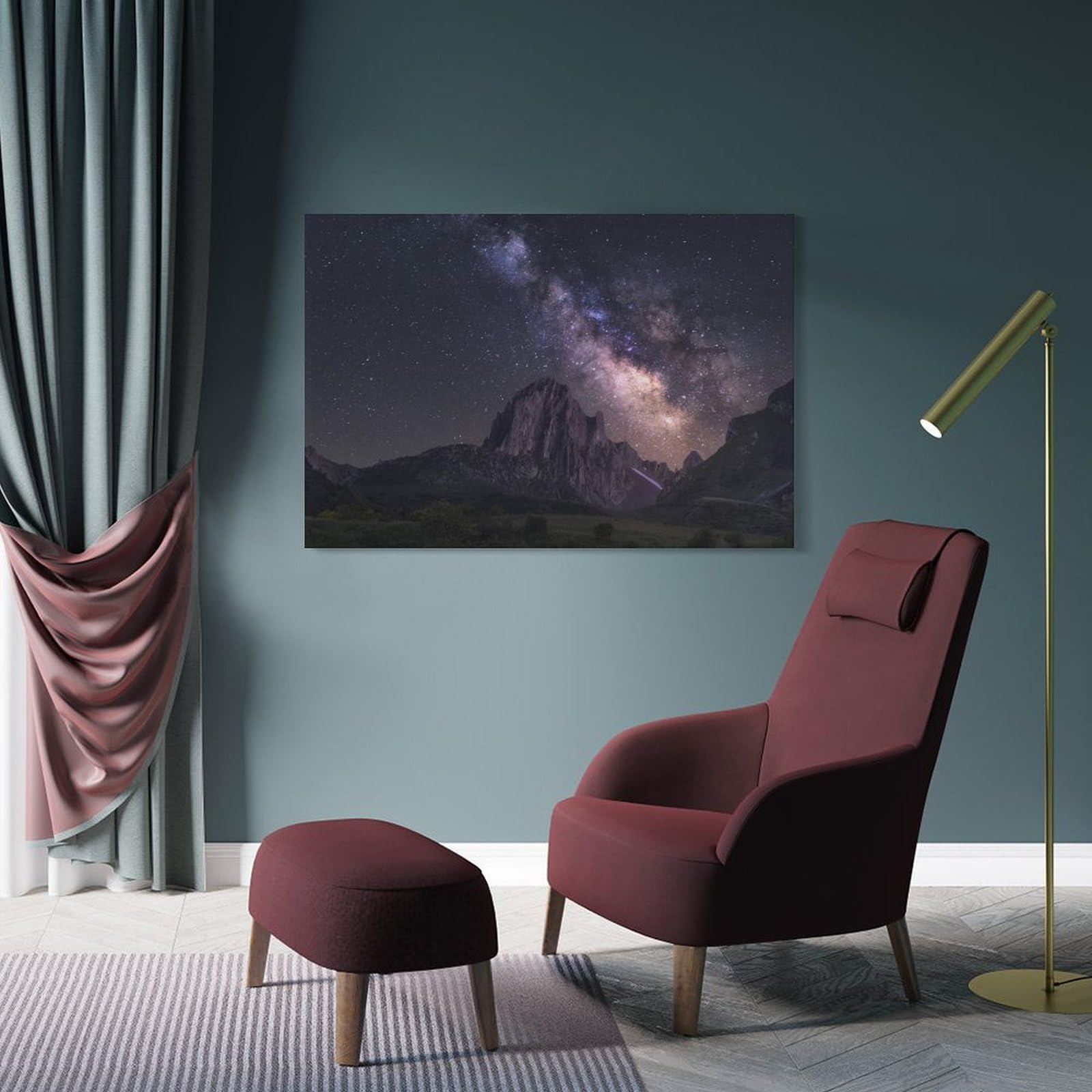 Junmoney Mountain And Milky Way Home Decor Wall Art 24x36inch(60x90cm), for Gallery Wall Layouts in Home Or Office, A Versatile Canvas Print for Layering