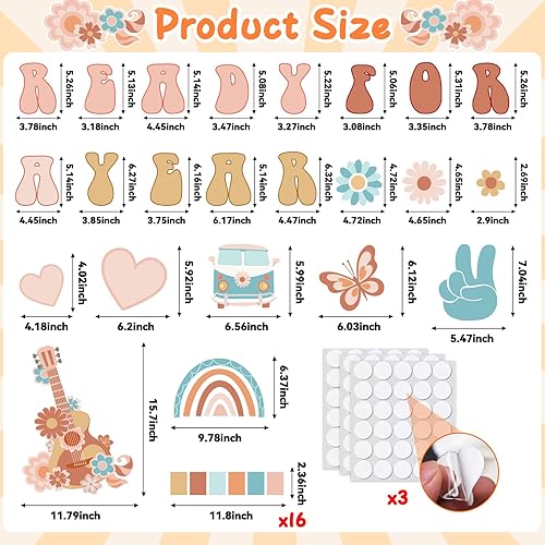 Miniatura 2 de ZOiiWA Groovy - Juego de decoración de tablón de anuncios retro, diseño hippie y bohemio, listo para un año de genialidad, kit de tablón de anuncios