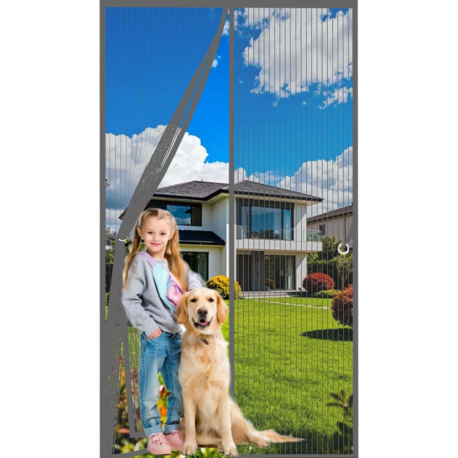 Magnetic Door Screen 160x210cm(WidthxHigh) Powerful Magnets and Full Frame Magic Tape, No Drill Installation Mosquito Proof Door Curtains Lets Fresh Air in, Hundreds of Sizes, Grey