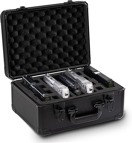 Estuche de metal para pistola para 5 pistolas y 8 cargadores precortados, resistente al agua, con recipiente de gel de sílice incluido para ayudar a