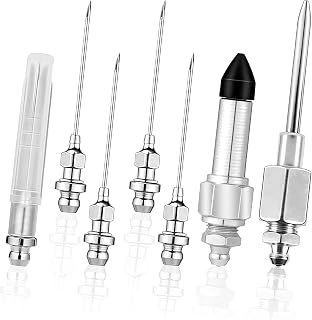 7 PCS Grease Gun Needle Tip Kit, Including 5 Grease Needle Nozzles 1 Dispenser 1 Rubber Nipple Adapter Auto Tip Fitting Tool for Narrow Space