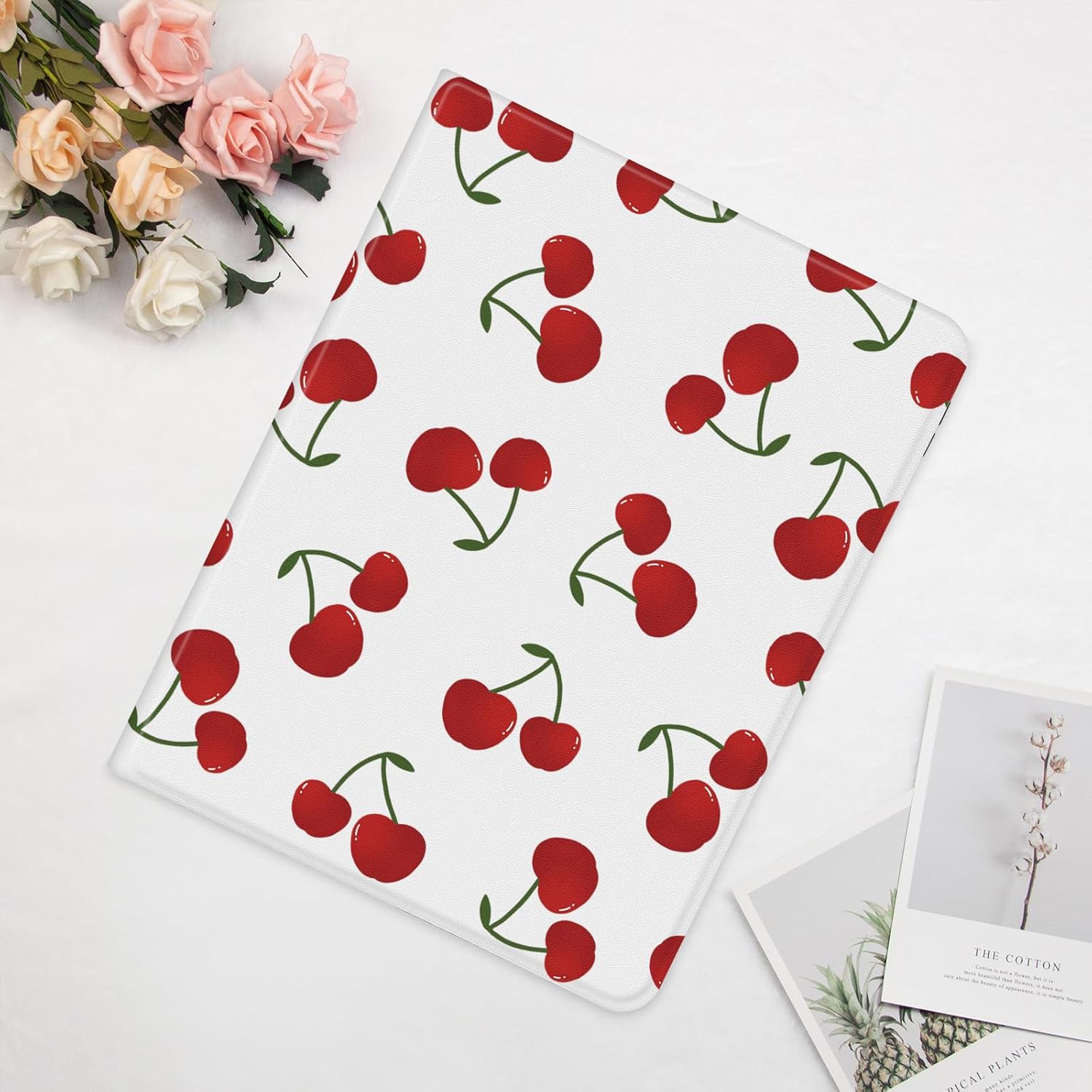 Idocolors Kawaii Cherry Case for 10.9" iPad A16 2025/2022(10th/11th Gen) with Pencil Holder, Auto Wake/Sleep Leather Soft TPU Back Cover for Women Girls