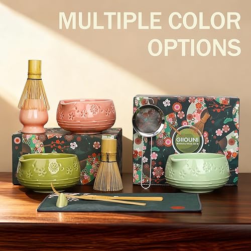 Miniatura 7 de Juego de batidor de matcha, cuenco de cerámica con boquilla, batidor y cuchara de bambú matcha, soporte para Chasen, soporte para cucharada, tamiz,