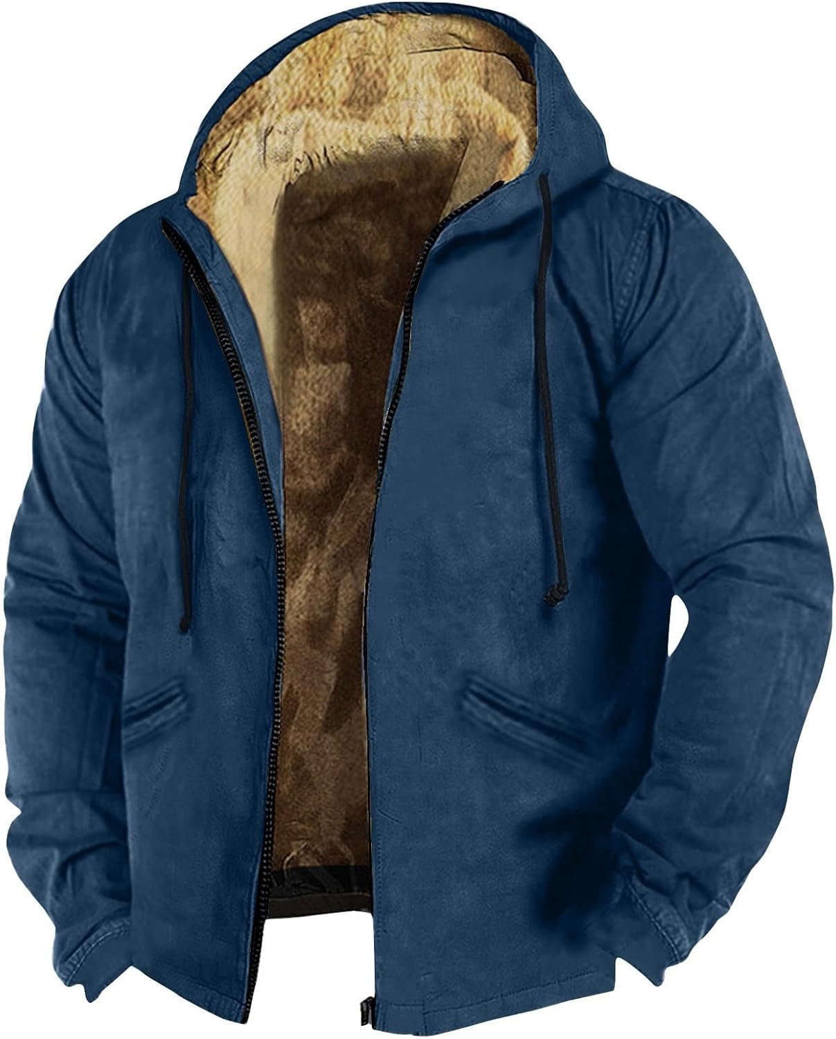 ZEFOTIM Fleece Lined Jacket Men Tall and Big Solid Color Work Winter Coat for Men with Hood Graphic Plus Size Casual Hoodies
