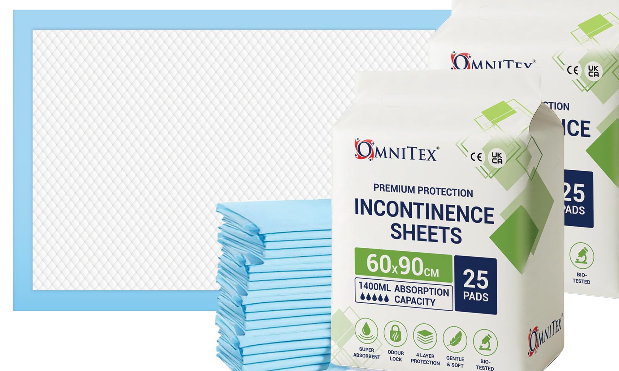Omnitex 50X Premium 1400Ml Disposable Bed Pads 60X90cm, Incontinence Protector Sheets, Dog Pads, Training Pads, Baby Changing Sheets, Bed Wetting Pads, Mattress Protector