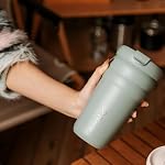 DRoche Gobelet de café de voyage avec lard à glissière Double mur isolant en acier inoxydable chaud et glacé Coupe à café 20oz | BPA Collection de bulles de la bouche large (rose augurée)