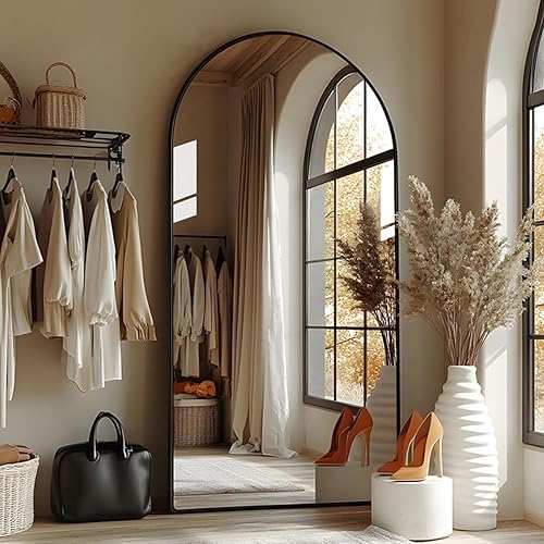 ITSRG Full Length Mirror with Stand, 41"x81" Floor Mirror Freestanding, Arched Wall Mirror, Oversized, Wall Mounted Mirror for Bedroom(Black) - Black - 81"L x 41"W