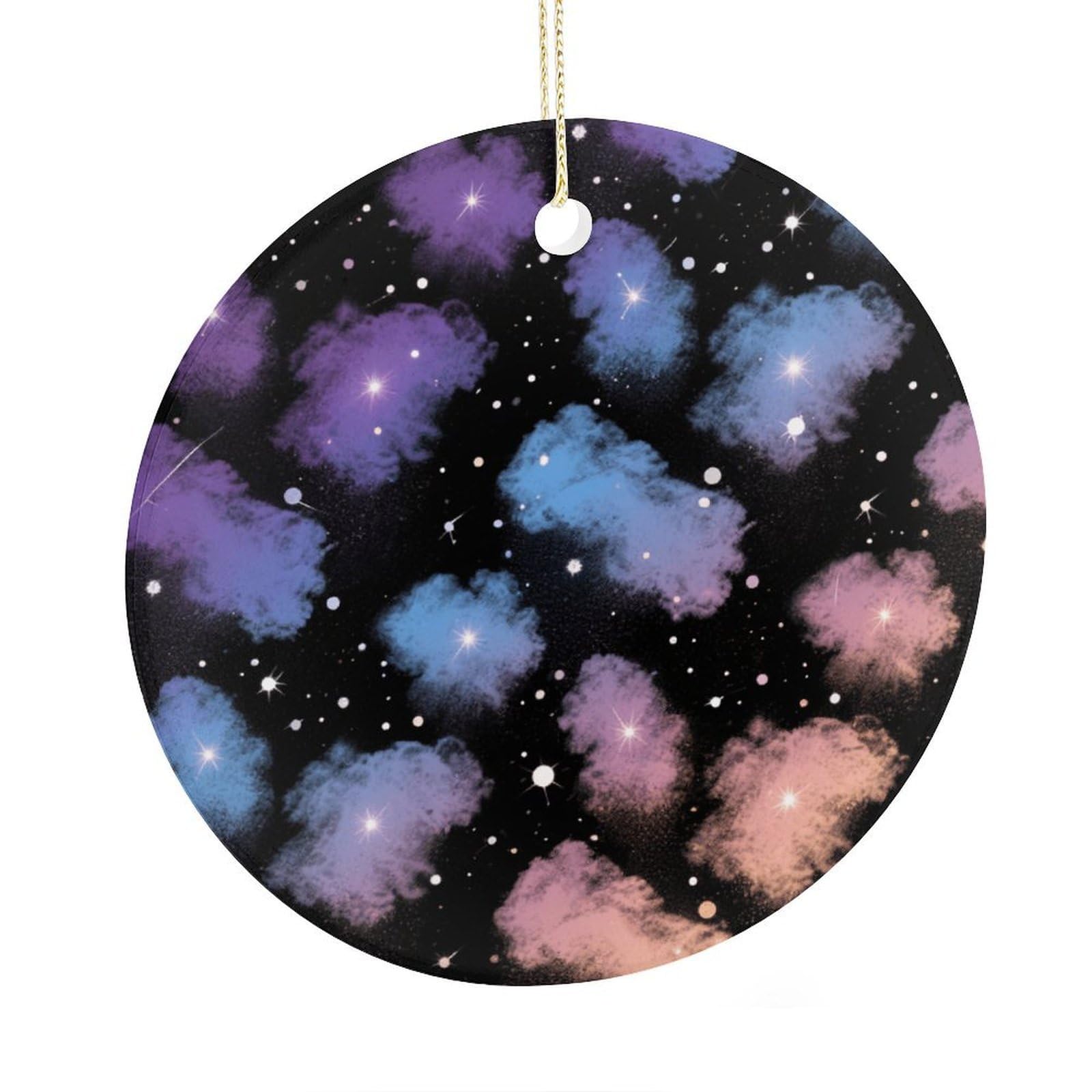 Fekiloot Style Gradient Starry Sky Christmas Ornaments 2.9 Inch Round Ceramic Ornament Keepsake Thank You Gifts For Office, Room, Home - Holiday Present Ideas