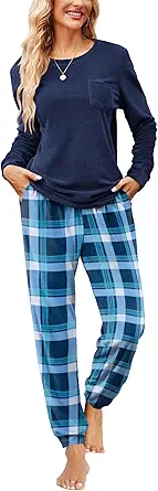 Ekouaer Womens Pajamas Sets Long Sleeve Soft Sleepwear 2 Piece Velvet Pjs Lounge Sets with Pockets