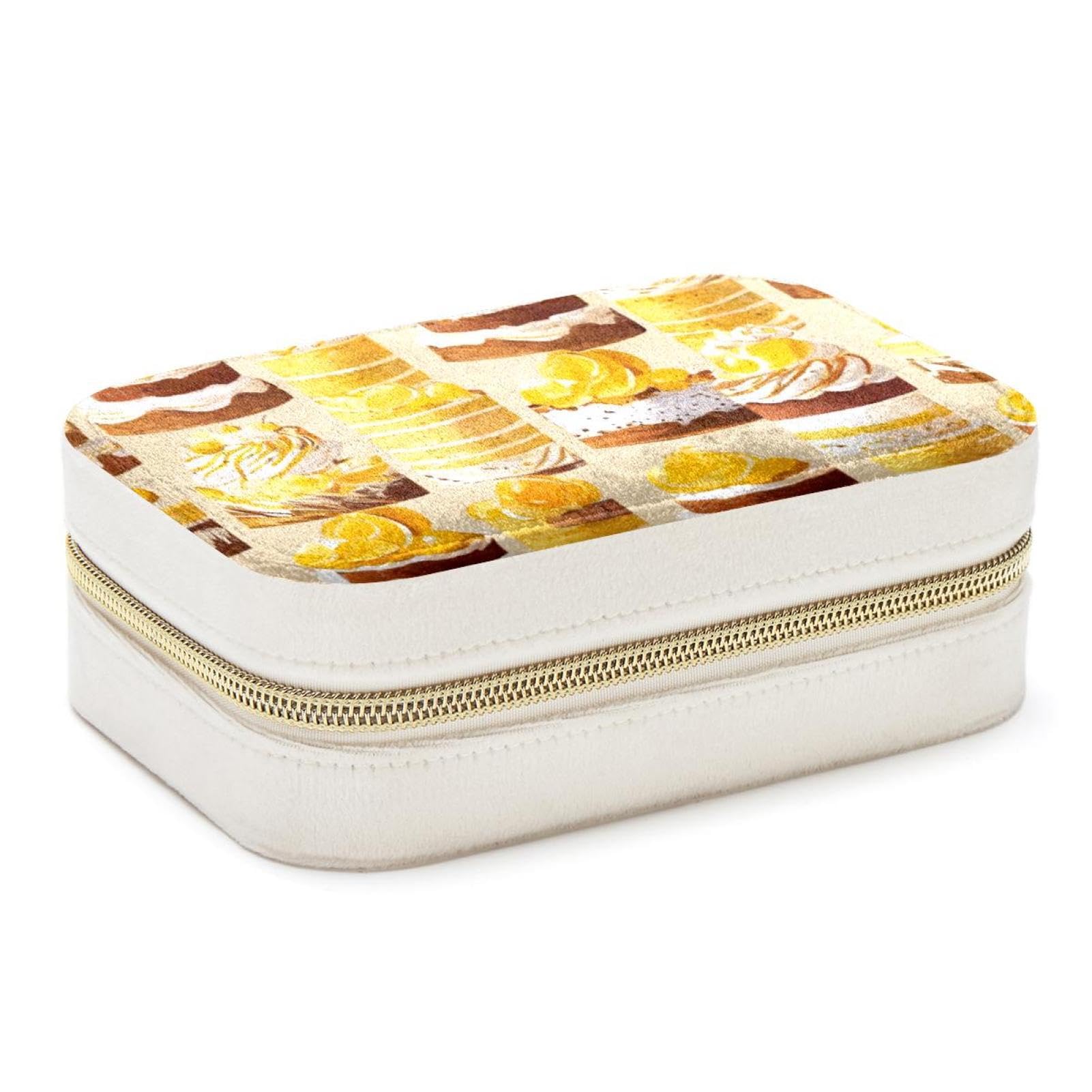 Boîte à bijoux de voyage jaune motif dessert idéale pour vos déplacements de vacances