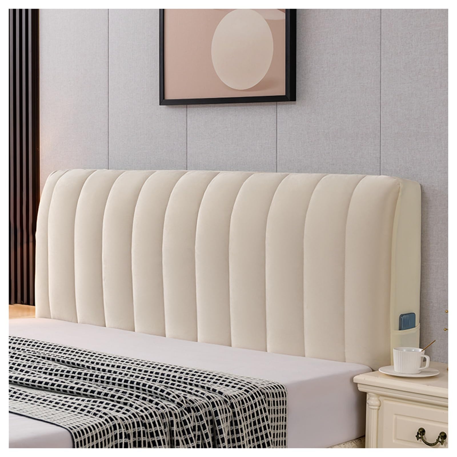 YUEZHONG Bed Headboard Cover, Velvet Headboard Cover for Full Queen Size, Quilted Thicken Headboard Padding Protector Cover Bedroom Decor, Washable, Beige, 150x60cm/59x24in