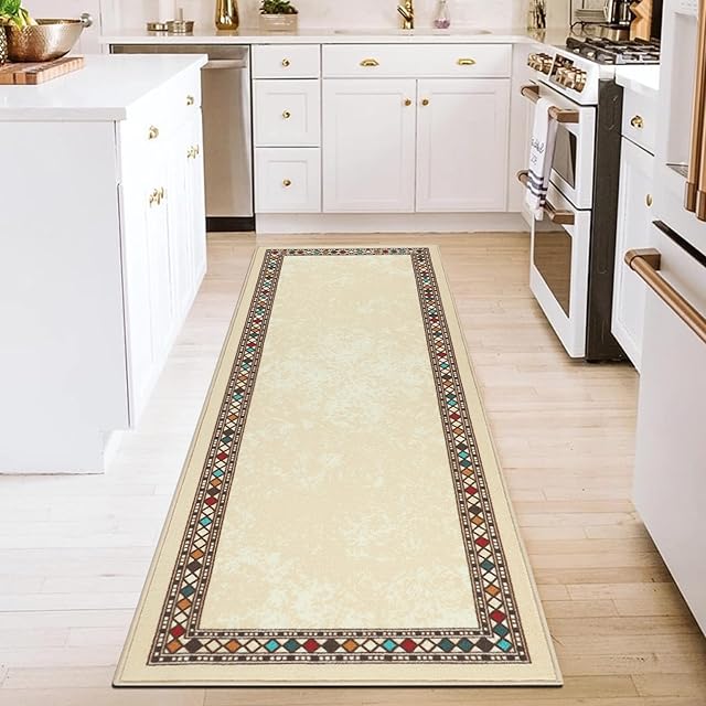 Homcomodar Runner Rug for Hallways 65x180cm Non Slip Backing Area Rug Runner Non Shedding Floor Carpet Runner Washable Kitchen Rug Runner for Living Room Bedroom Entryway Laundry Room(Beige)
