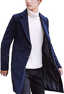 Mens Wool Blend Trench Coat Notch Lapel Camel Peacoats Winter Overcoat