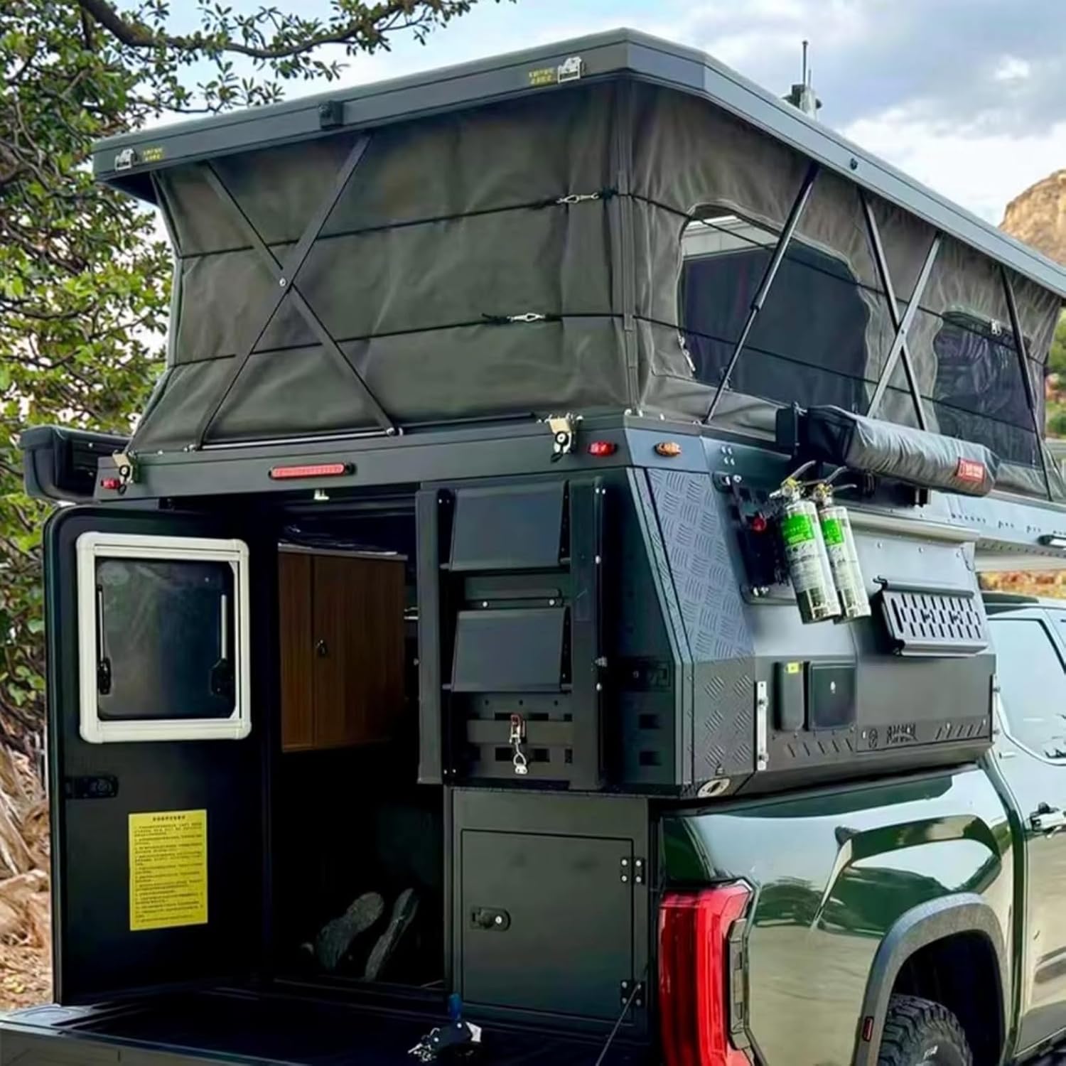 Pickup Truck Camper Aluminum Pop Up Truck Bed Camper Topper with Insulated Cabin and Custom Interior Layout for Overlanding, Off Road Camping and Family Travel