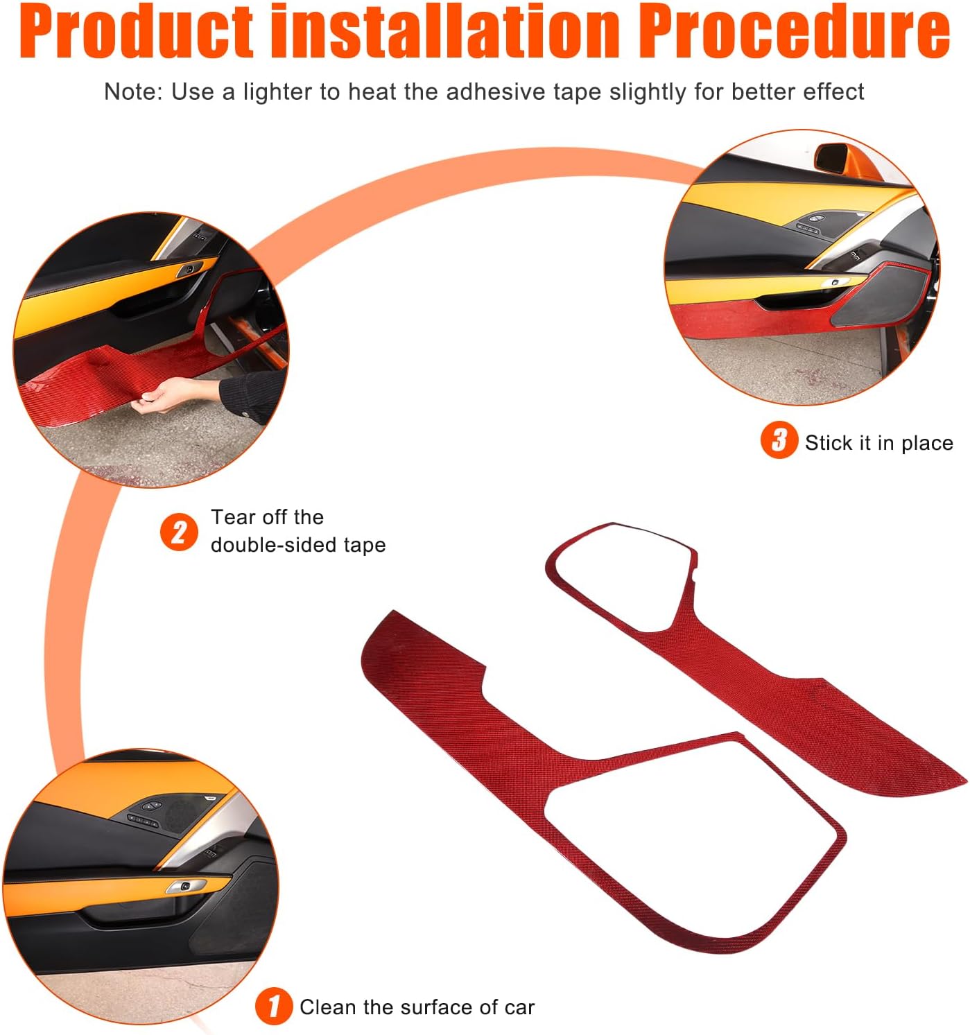 Soft Carbon Fiber Side Door Cover Anti-Kick Panel Cover Trim Compatible with Chevrolet Corvette C7 2014-2019 Front Door Panel Anti Kick Guard Trim Protector, Style B (Red)