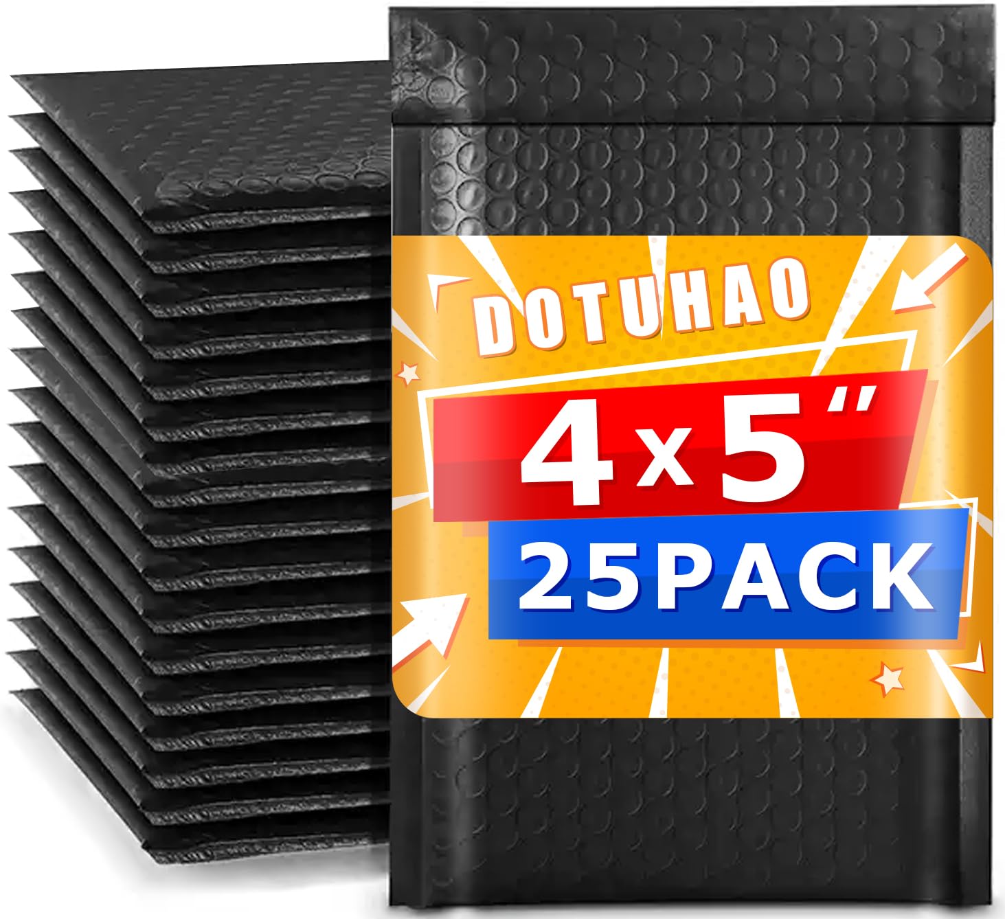 DOTUHAO Bubble Mailers - 4 X 5 Inch Padded Envelopes, Black Mailing Envelopes Bubble Padded, Envelope ﻿for Clothes Makeup Supplie (25 Pack, 4 X 5'')